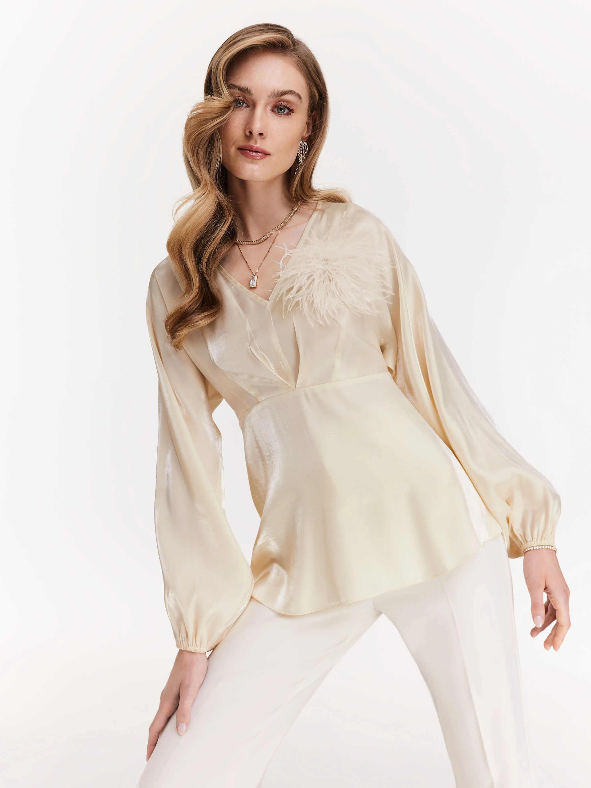White pants with canted legs