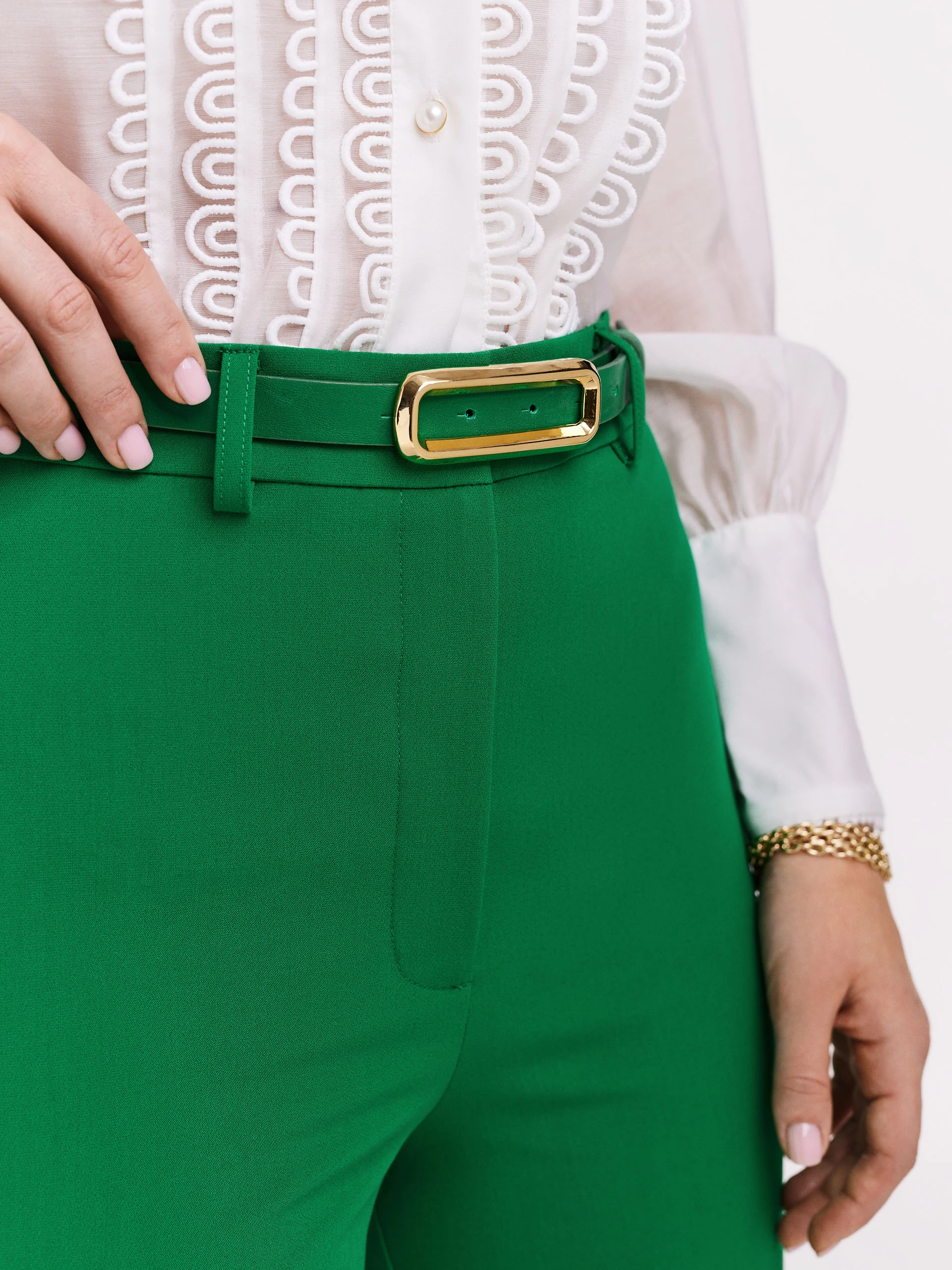 Green suit pants with flared legs