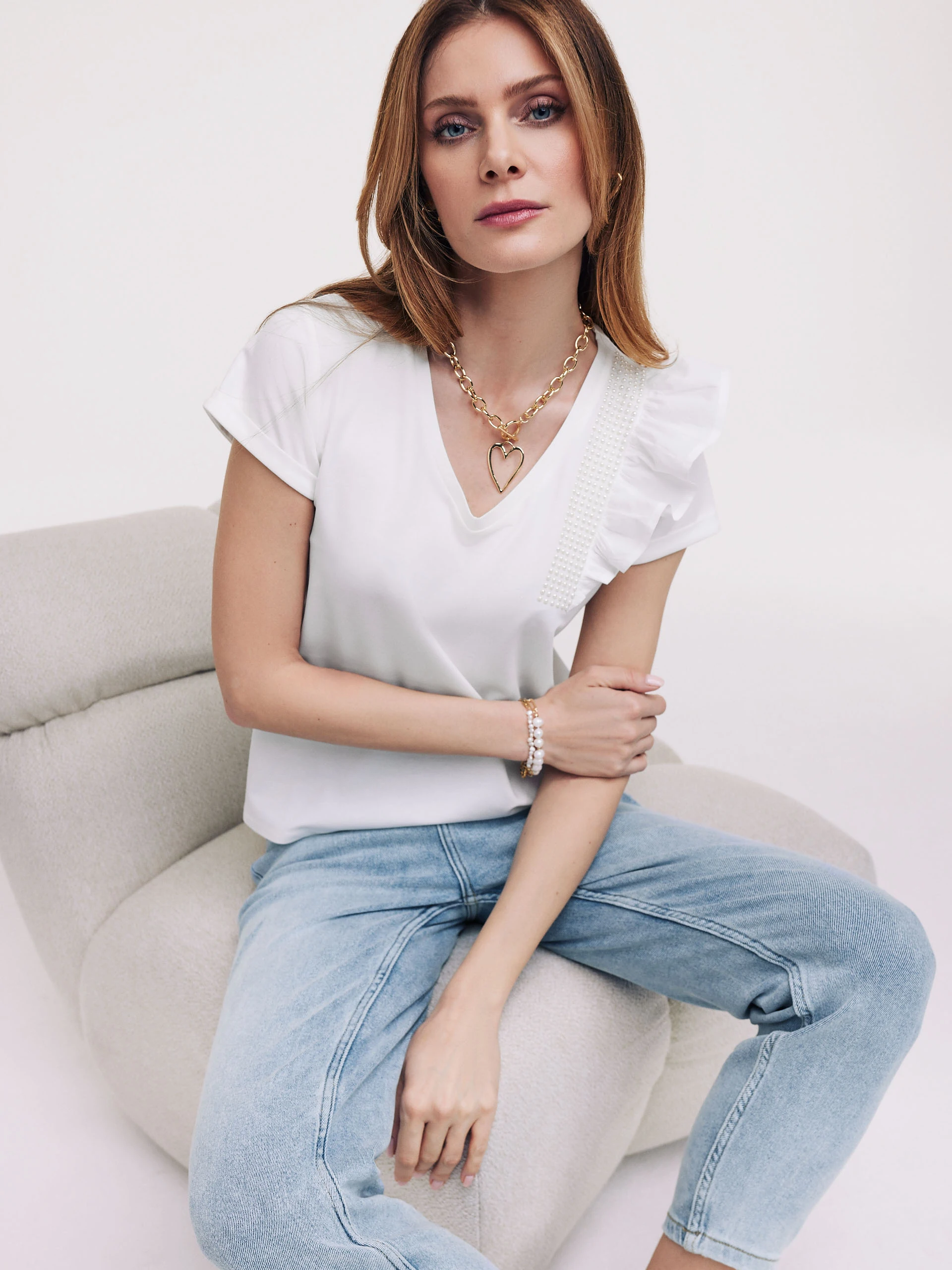 Light denim pants with straight legs