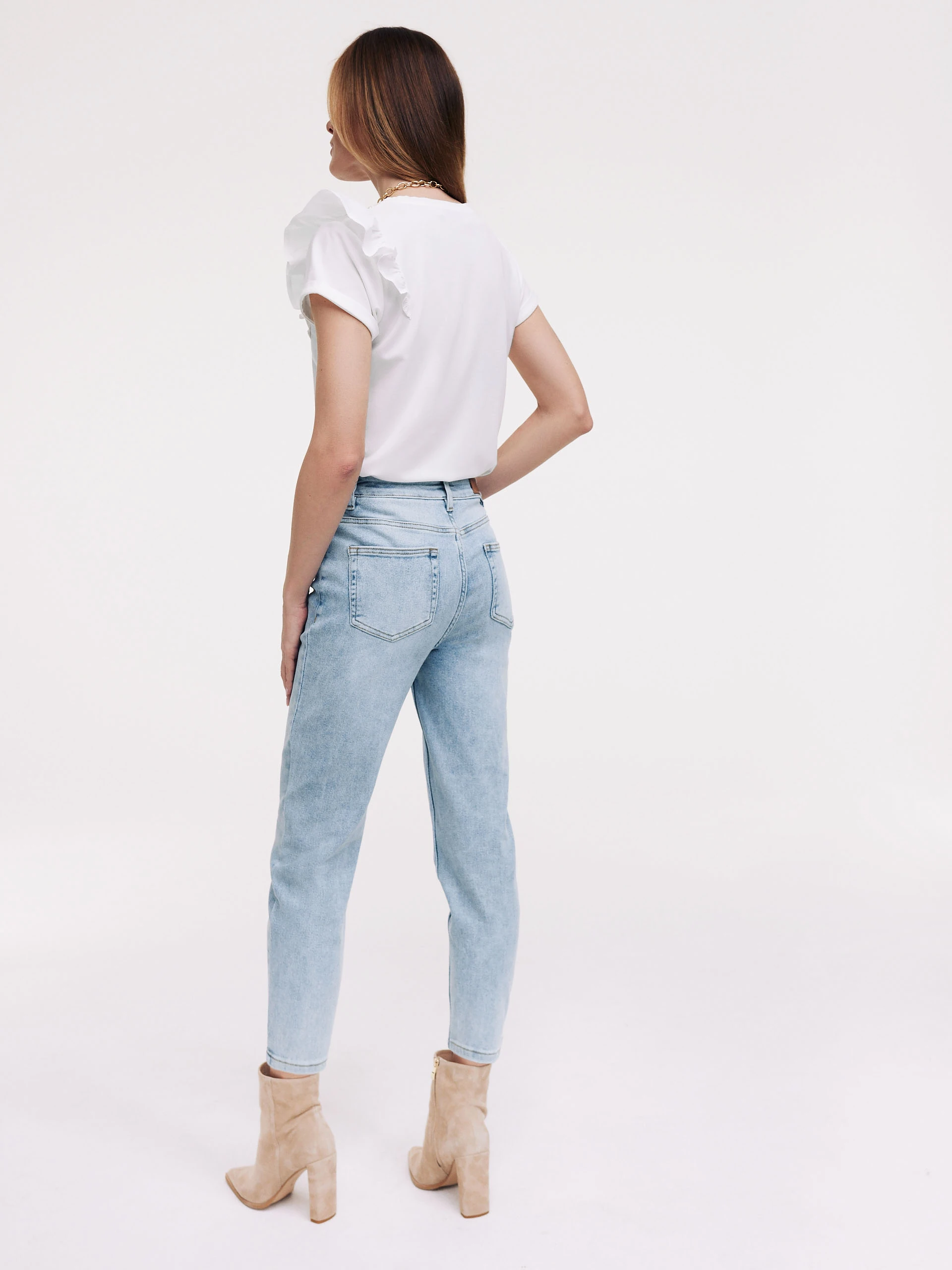 Light denim pants with straight legs