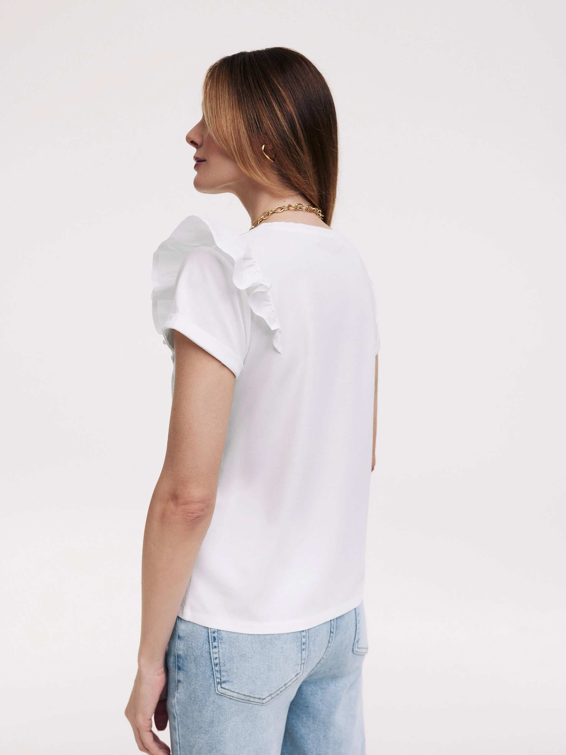 Light denim pants with straight legs