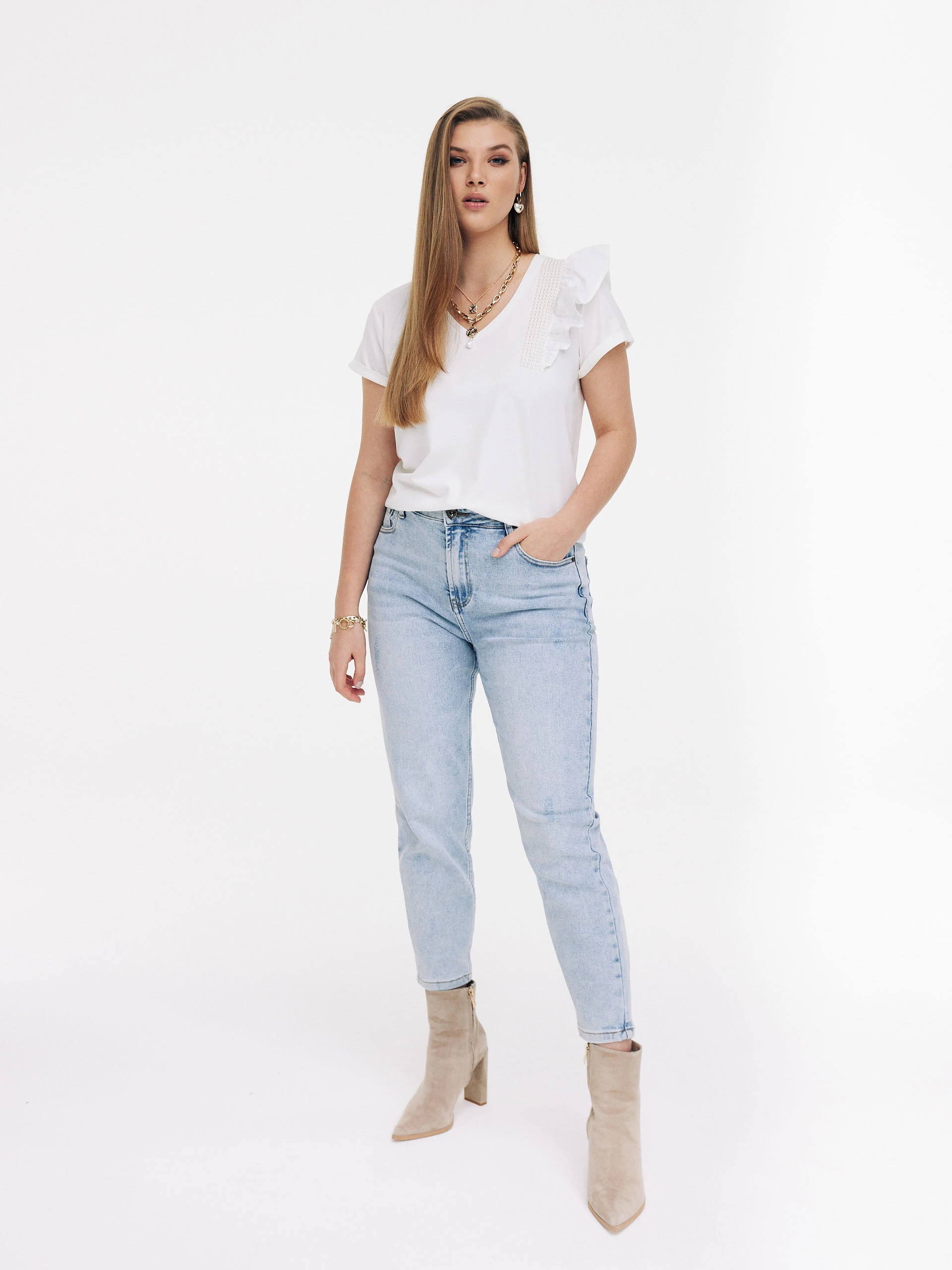 Light denim pants with straight legs