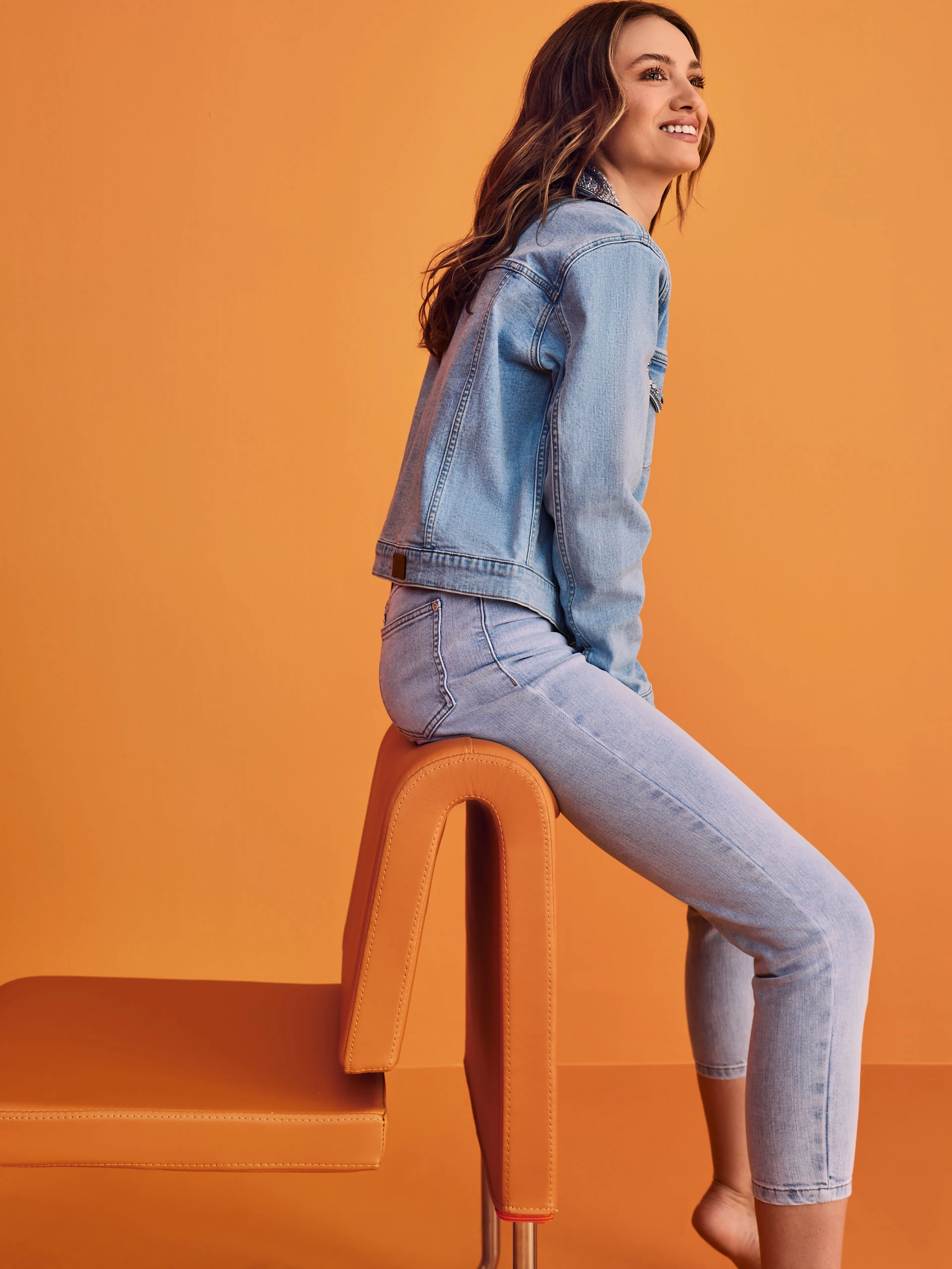 Light denim pants with straight legs
