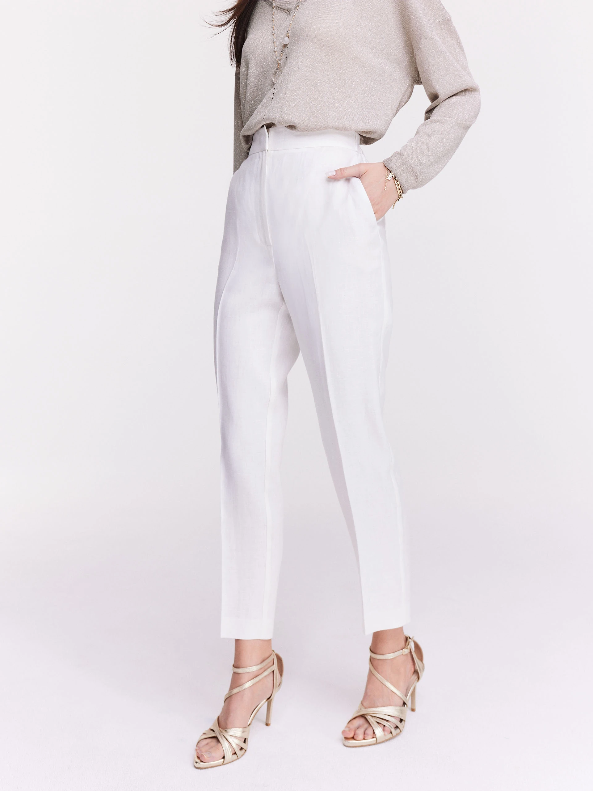 Linen white high-waisted pants