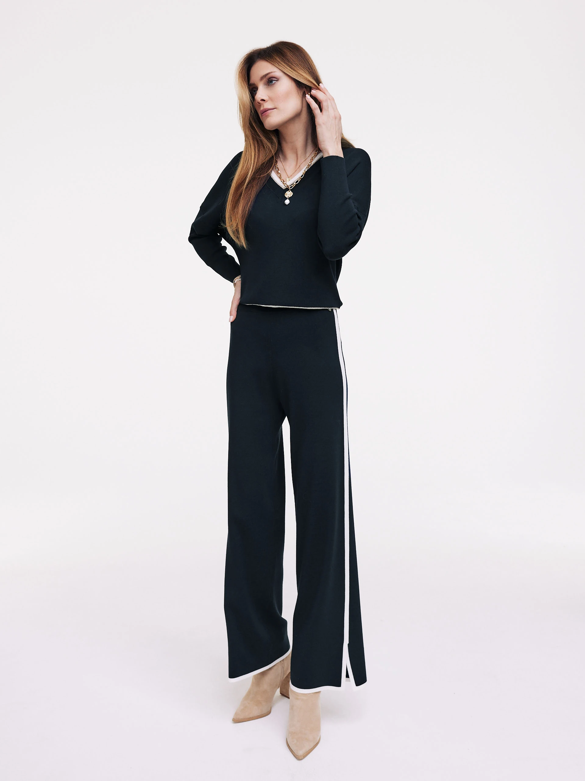 Navy blue pants with piping