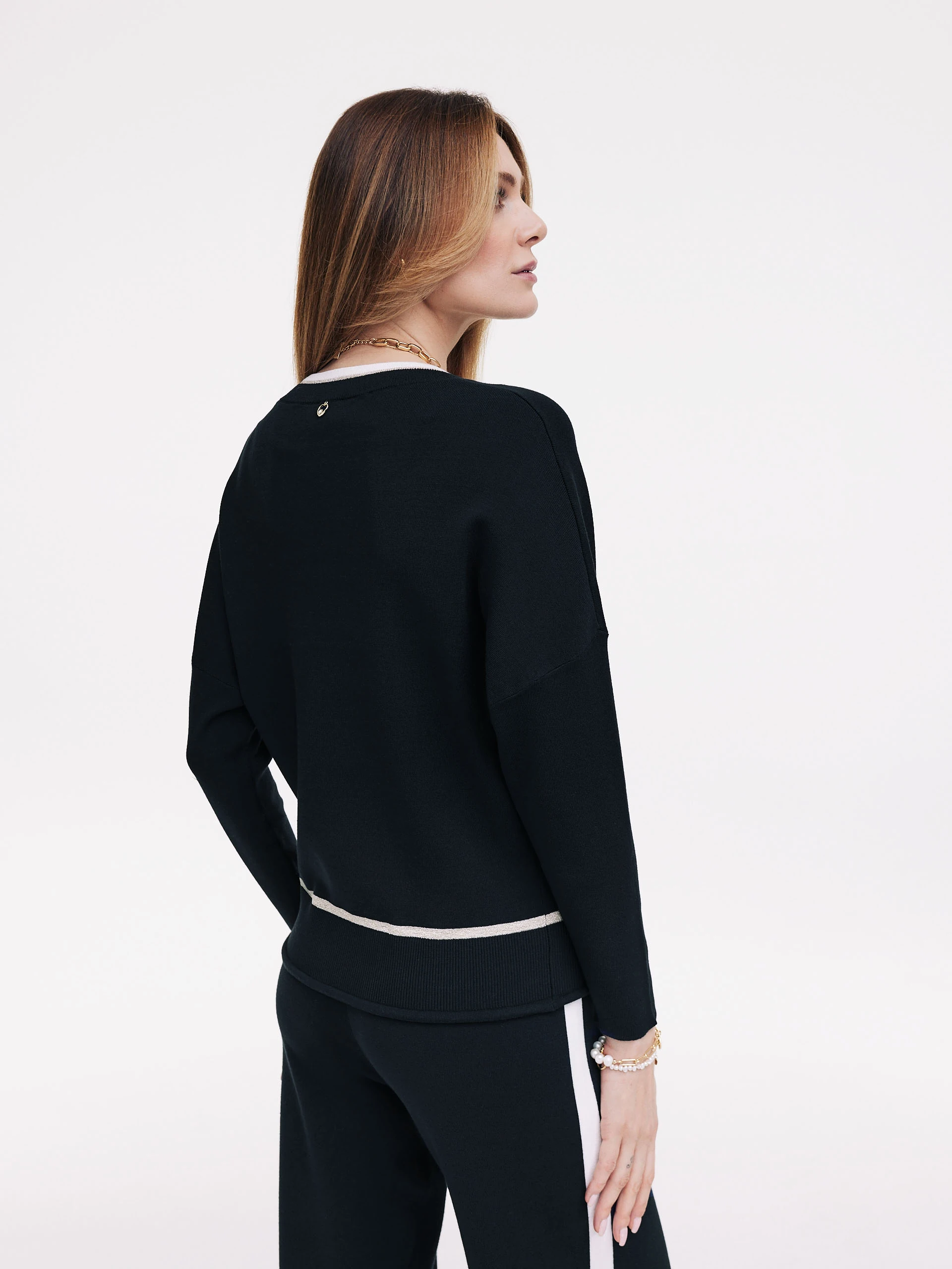 Navy blue pants with piping