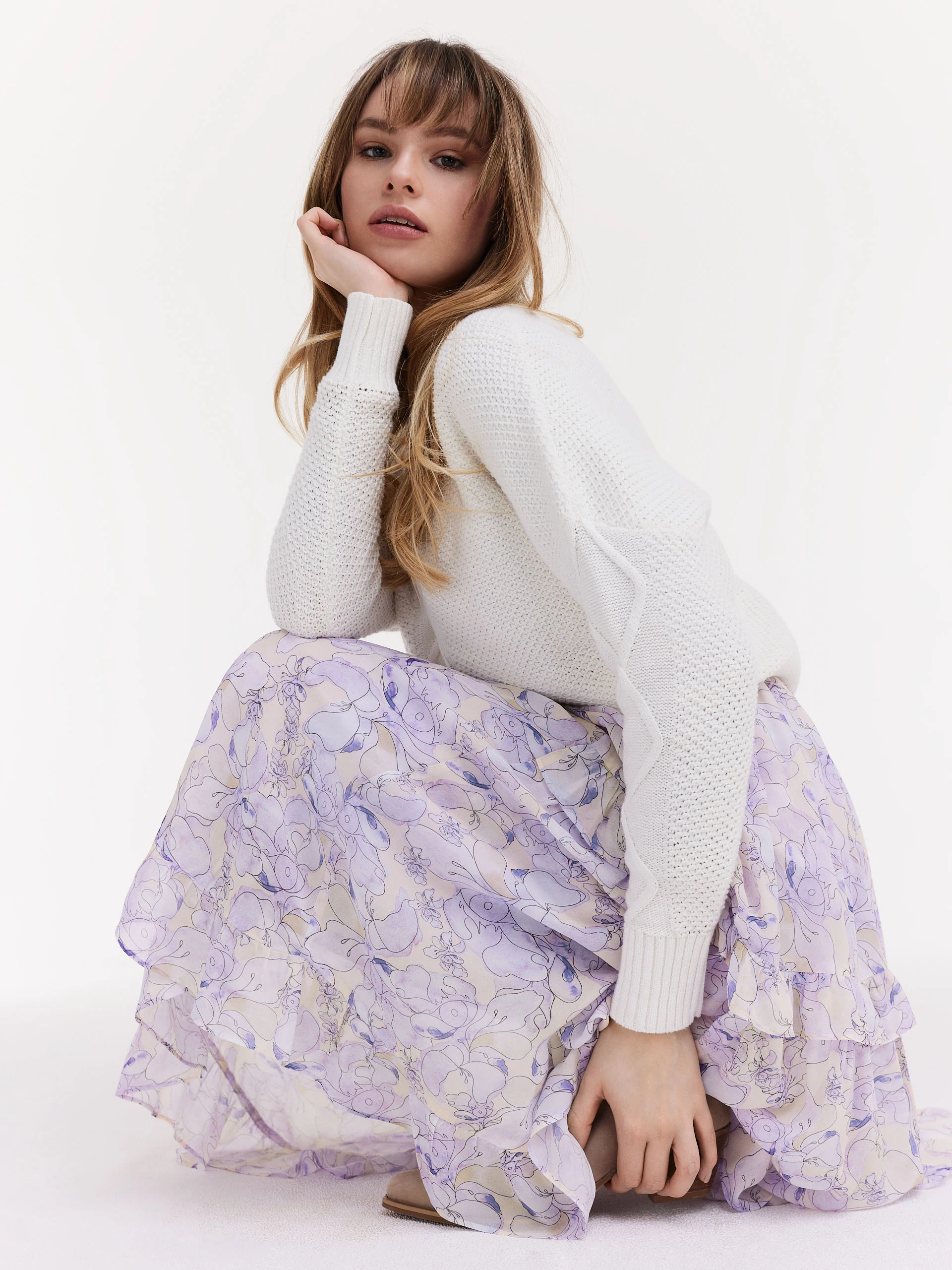 Cotton sweater with openwork weave