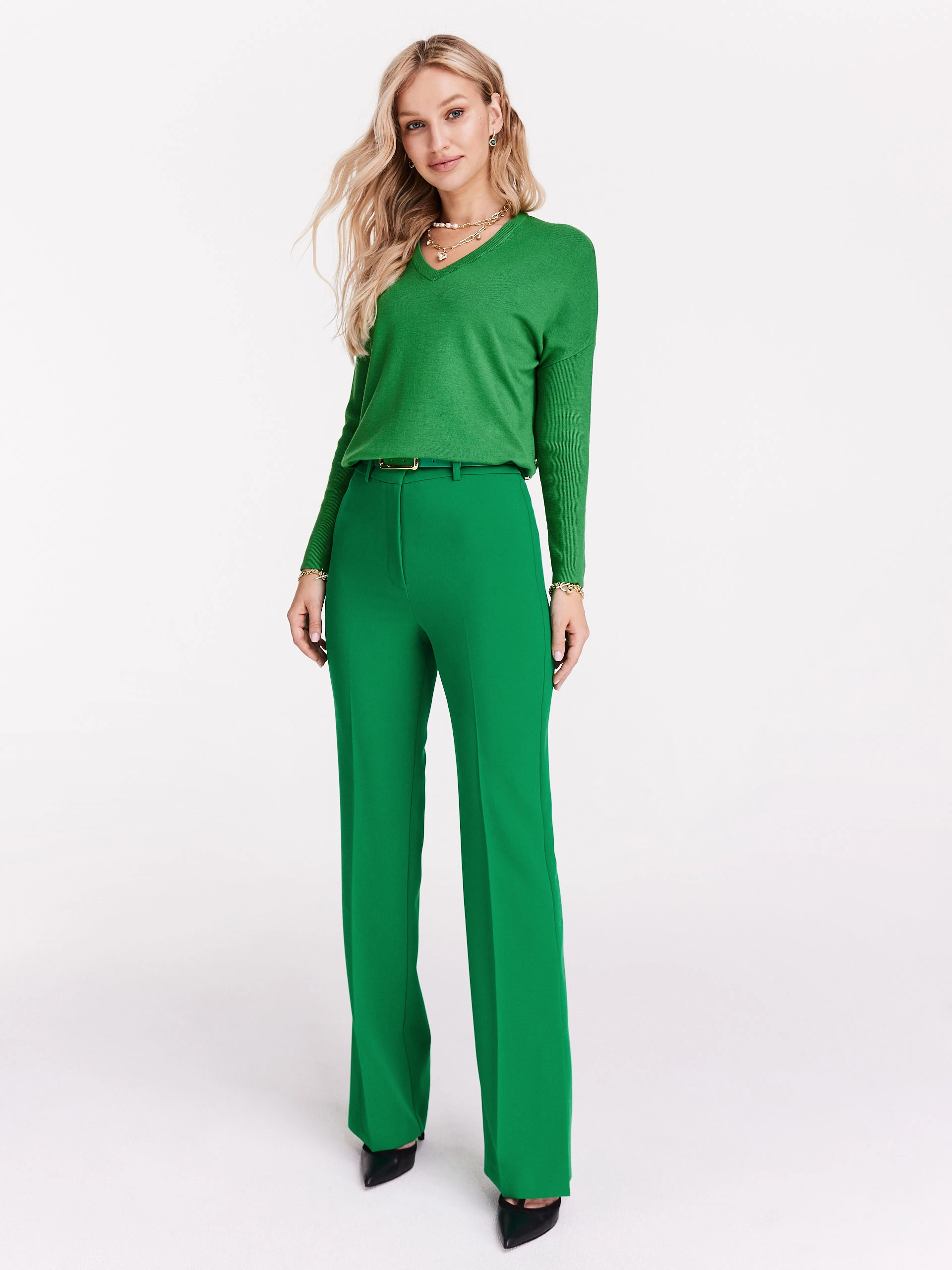 Green sweater with a heart neckline
