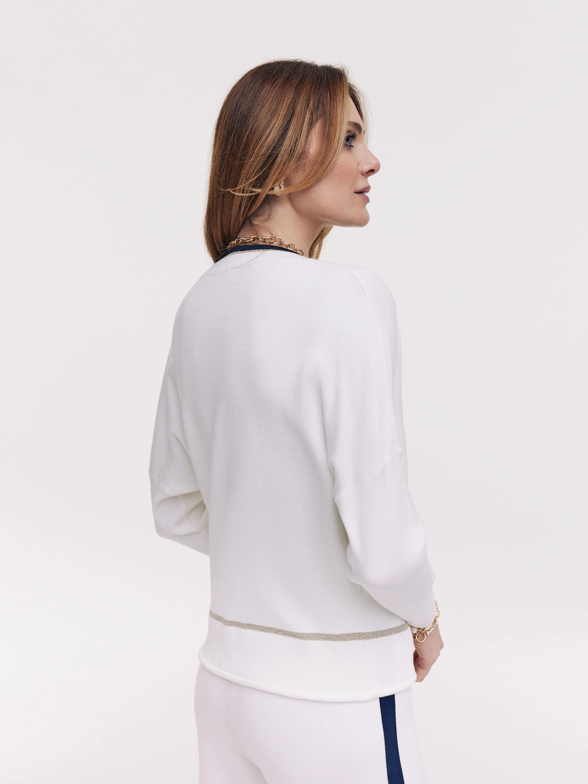 White sweater with metallic thread