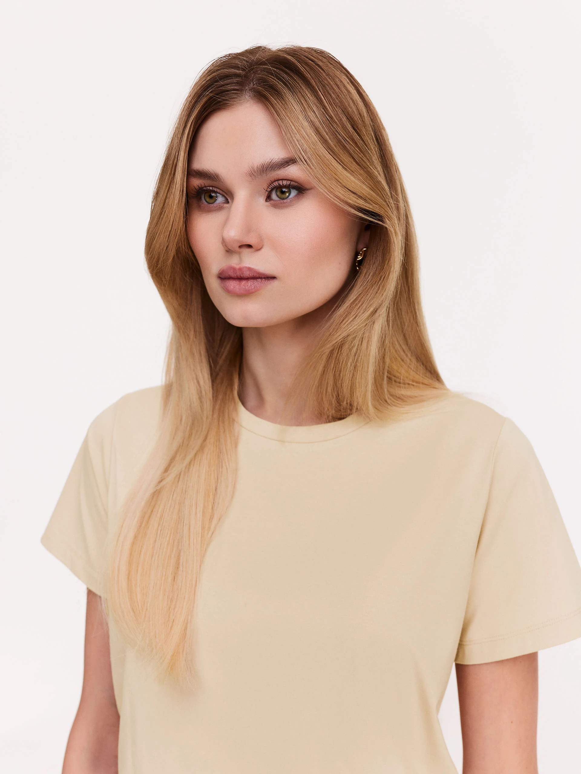 Beige loose blouse with short sleeves