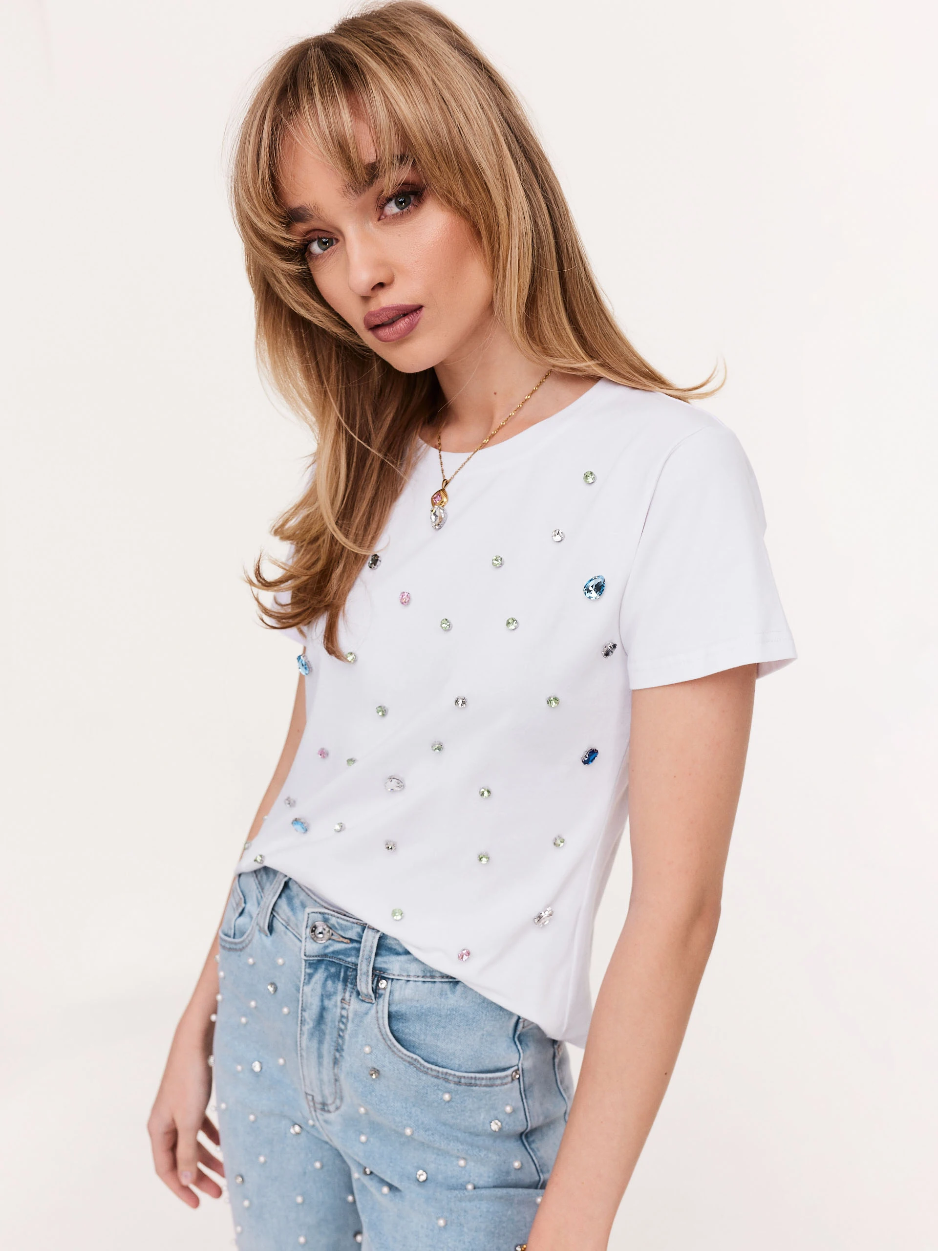 White cotton blouse decorated with crystals