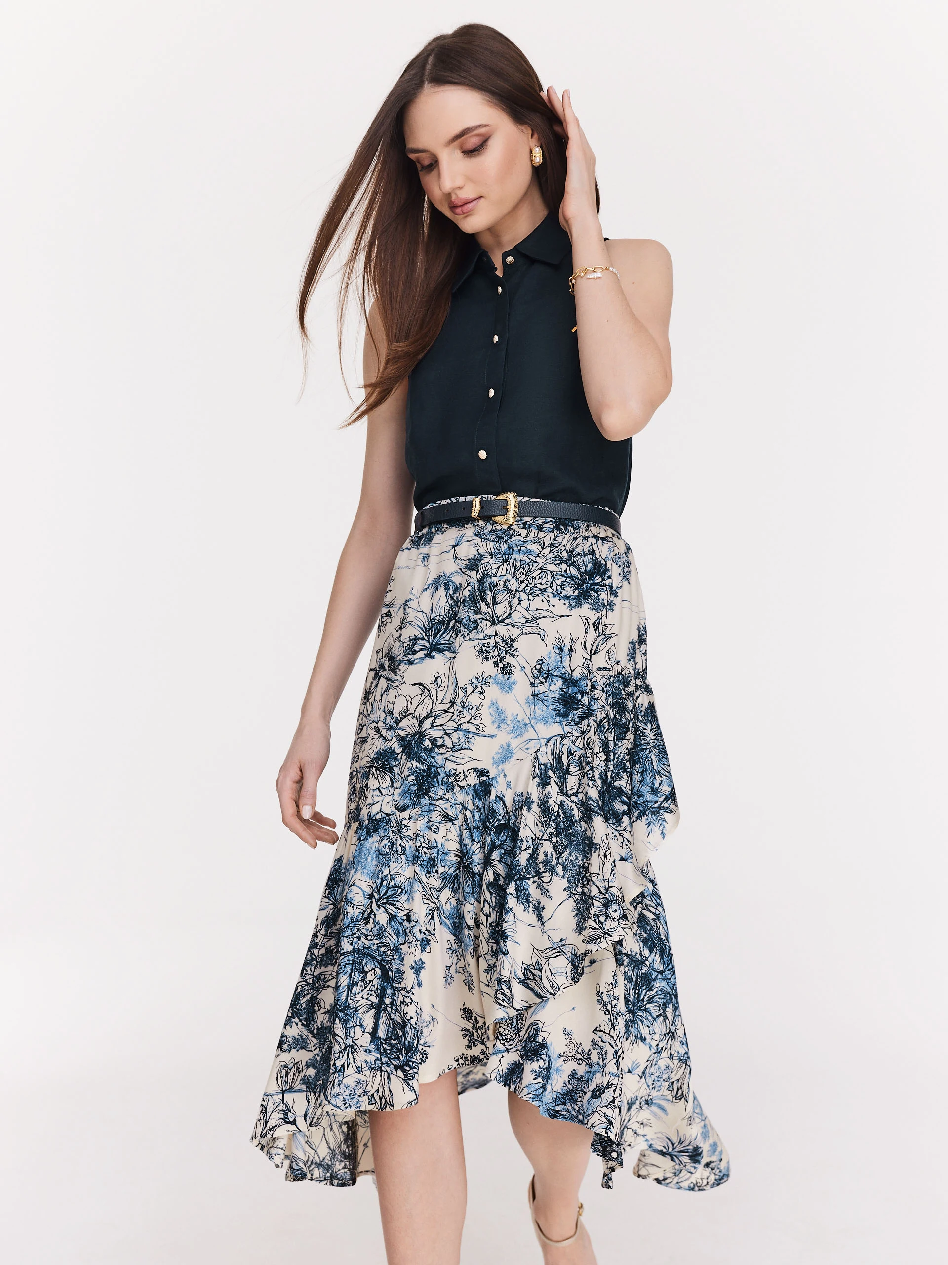 Navy blue button-down blouse