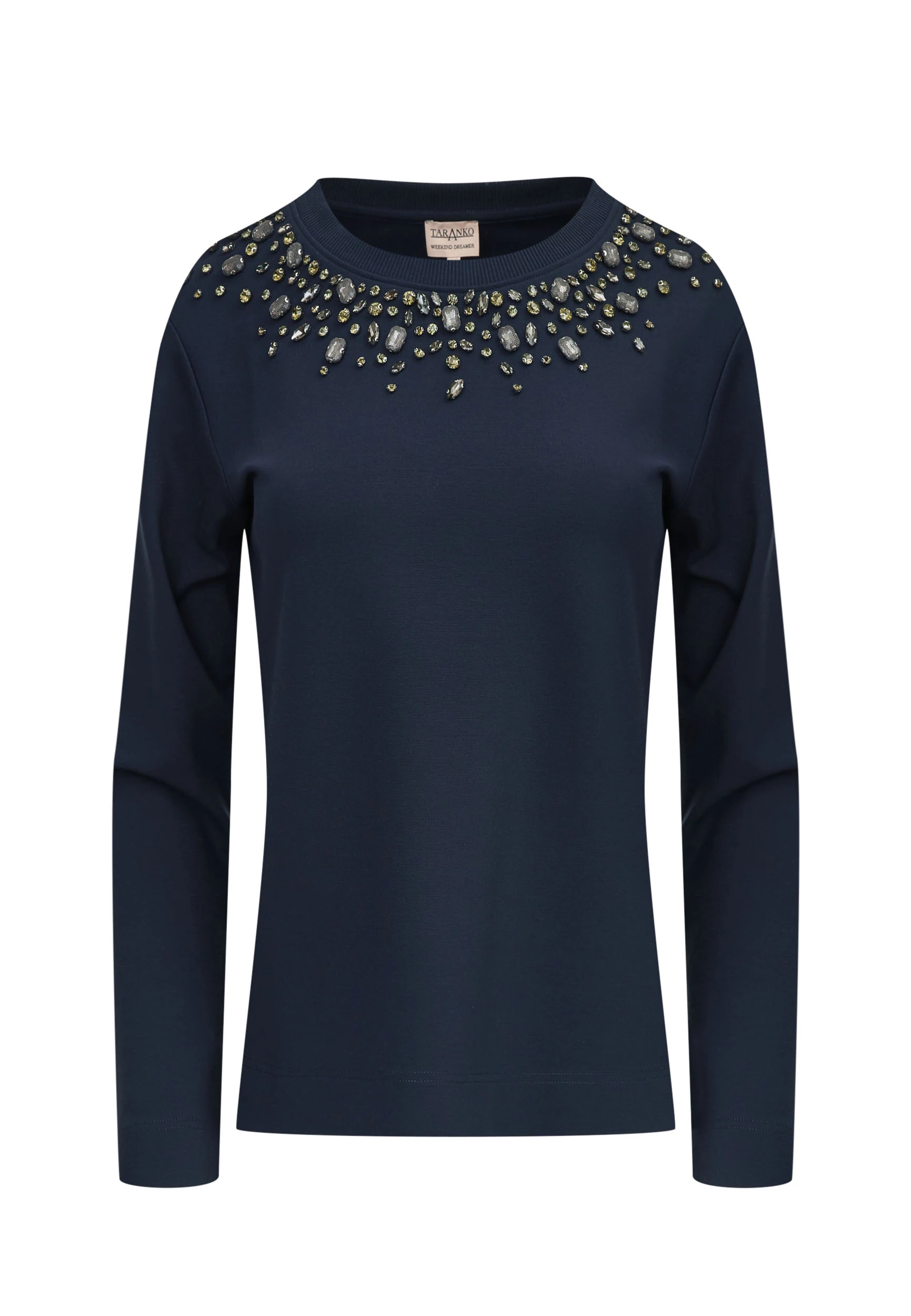 Navy blue sweatshirt decorated with crystals