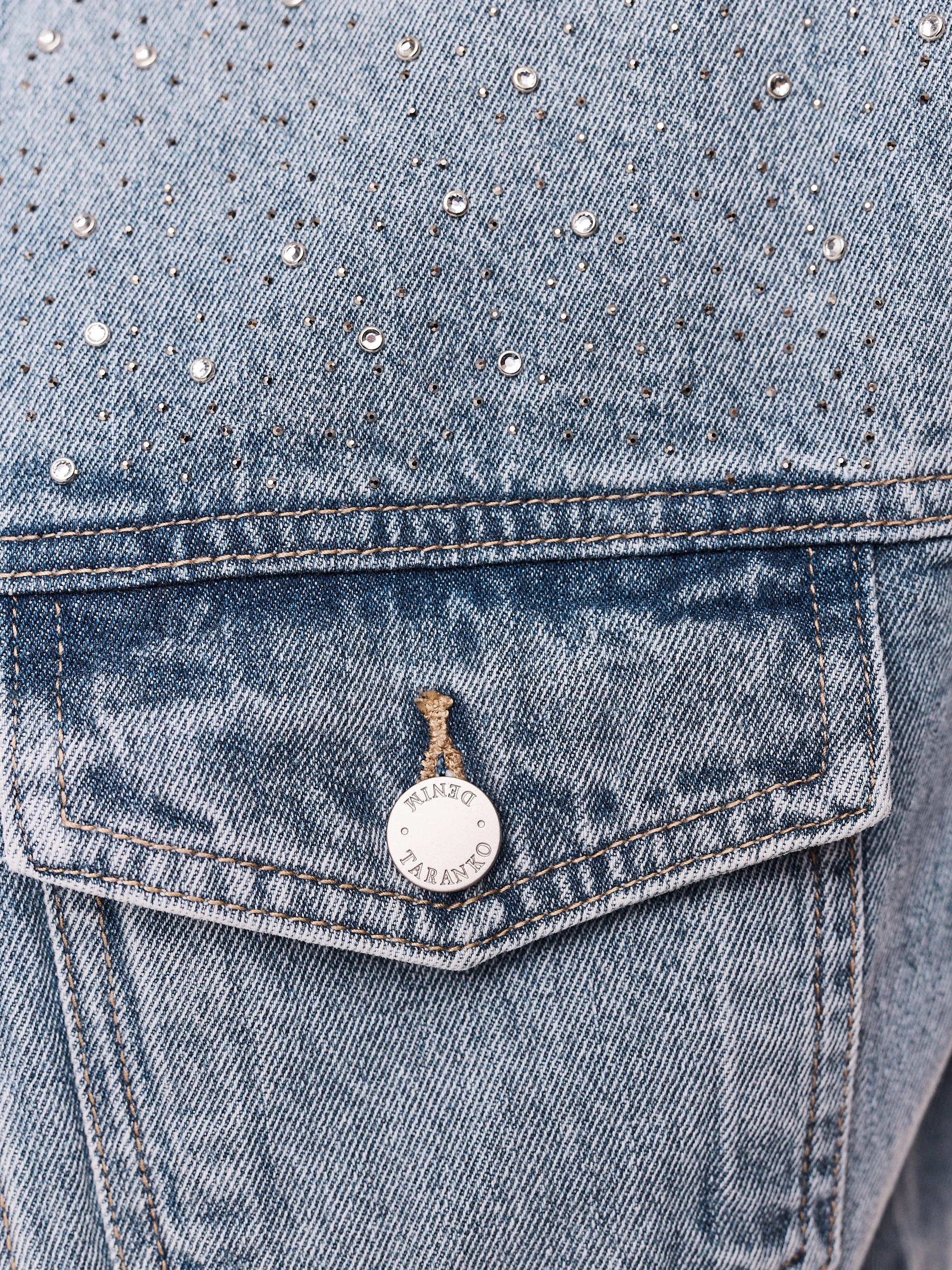 Short denim jacket with rhinestones