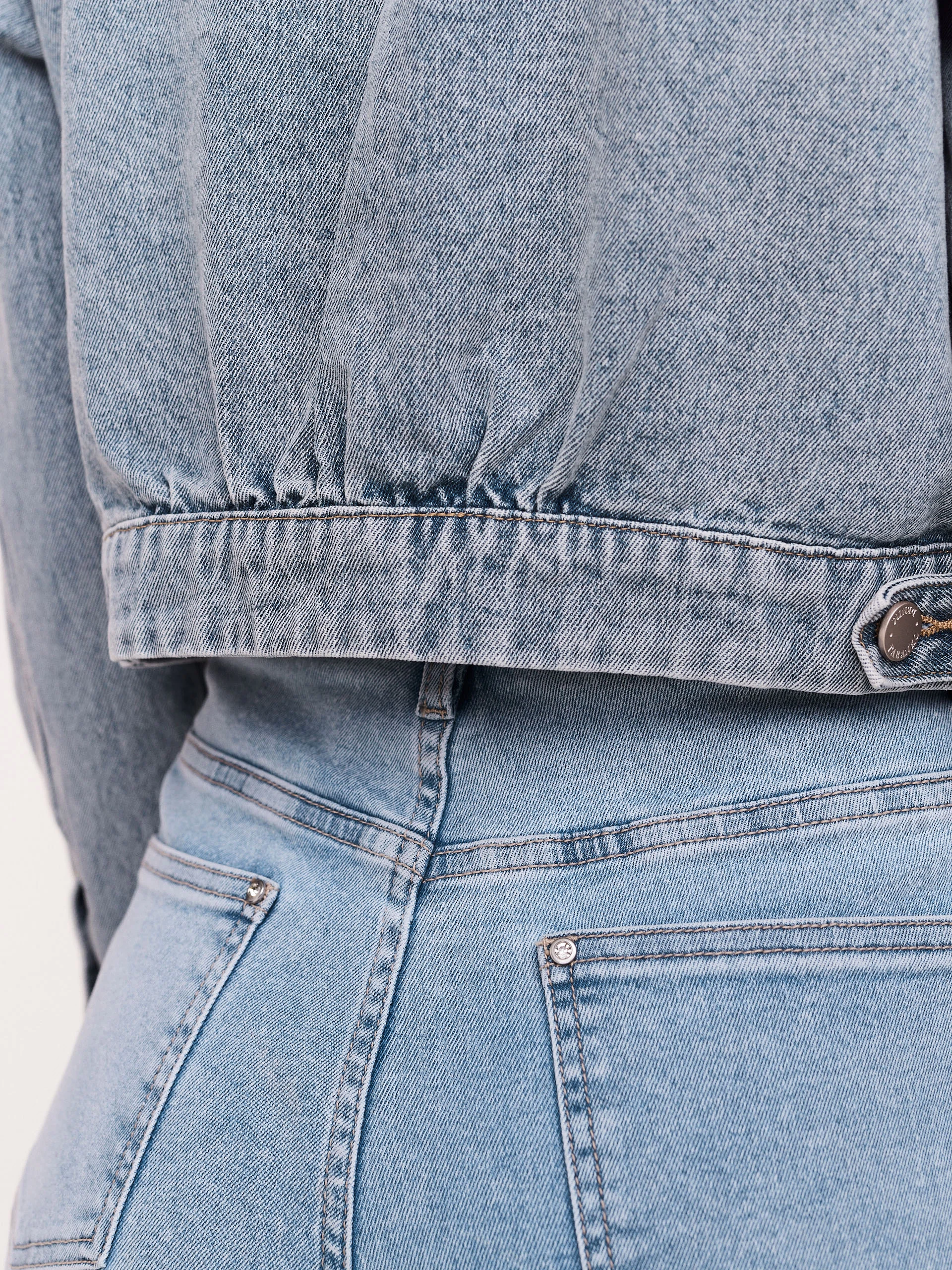 Short denim jacket with rhinestones