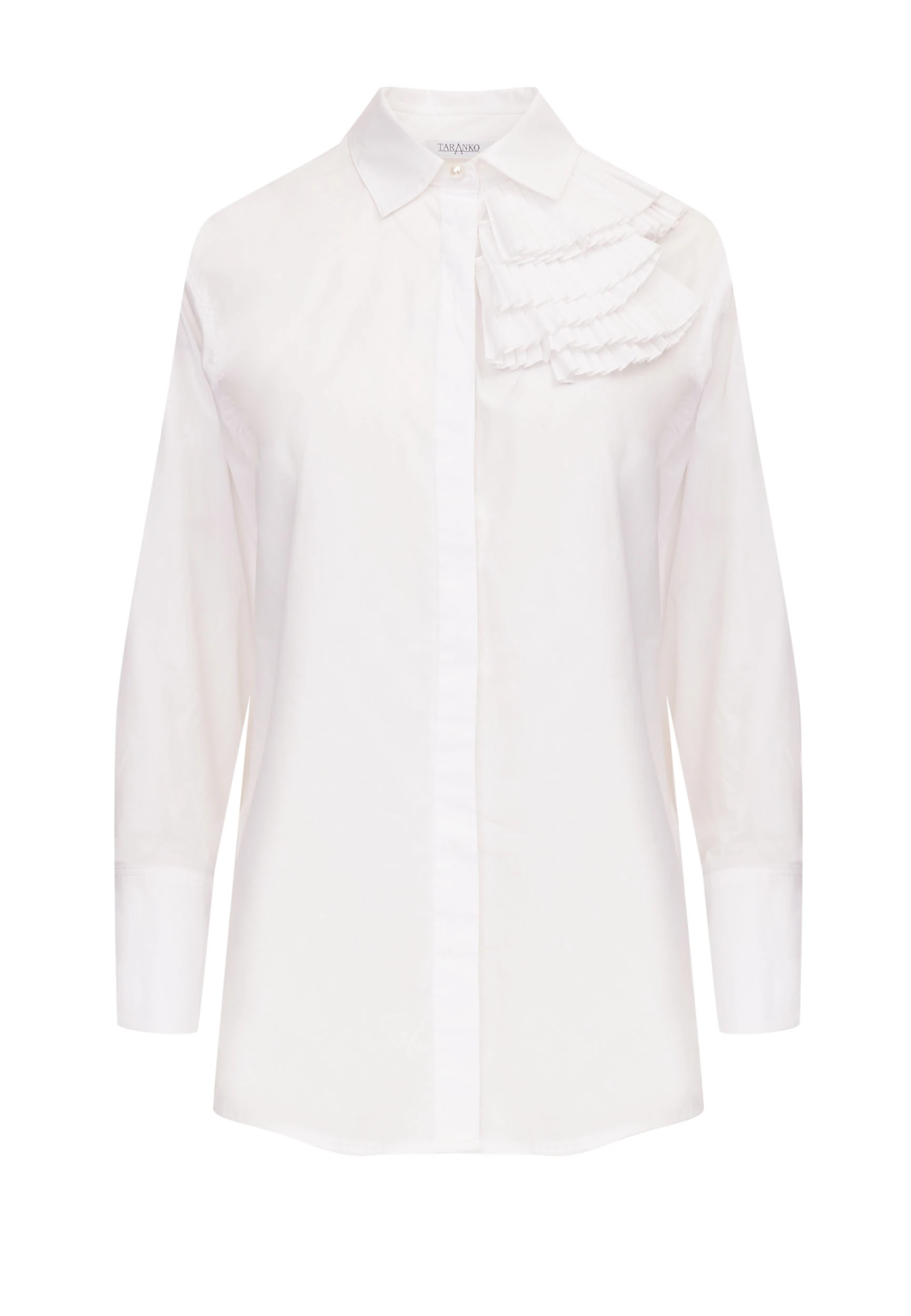 White cotton shirt with decorative ruffles