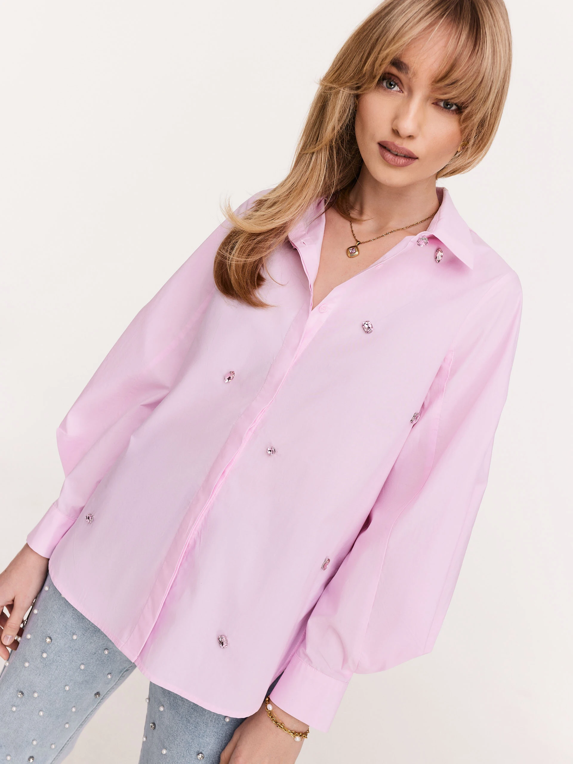 Light pink oversize shirt with crystals