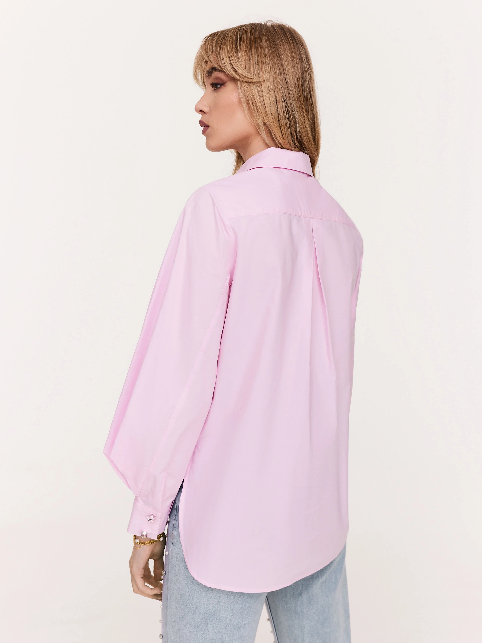 Light pink oversize shirt with crystals