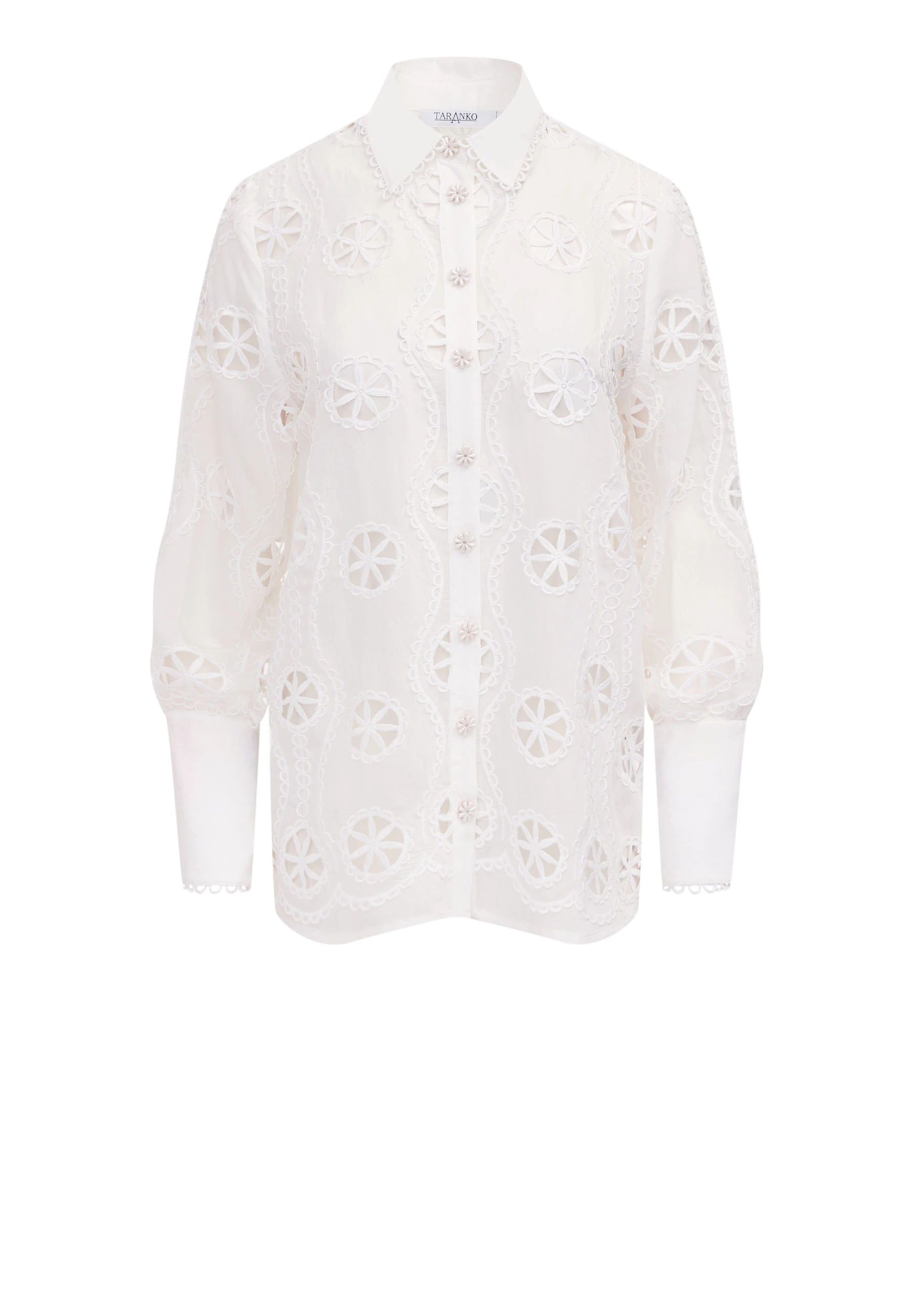 Openwork white shirt with daisy-shaped buttons