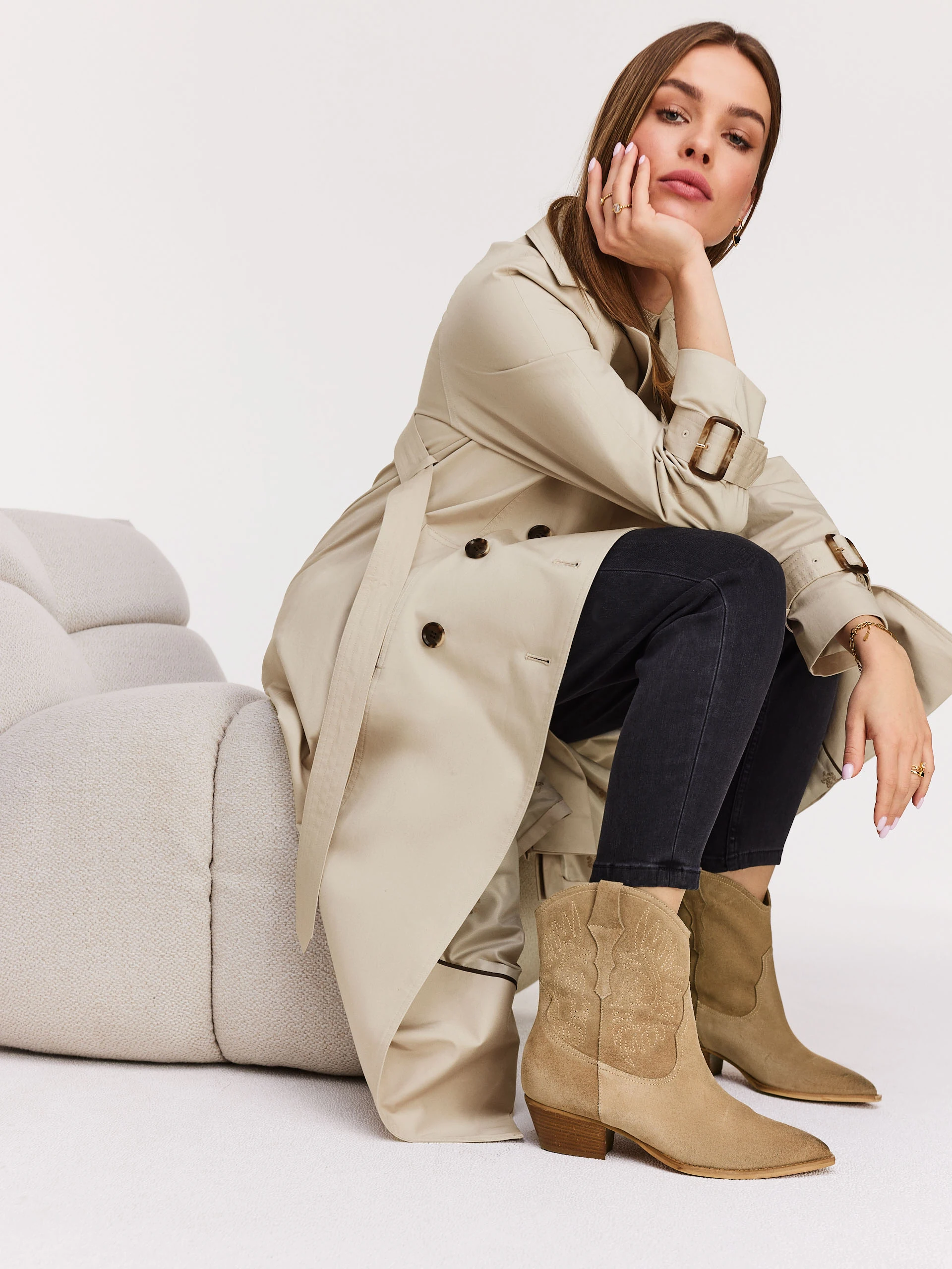Light grey long trench coat