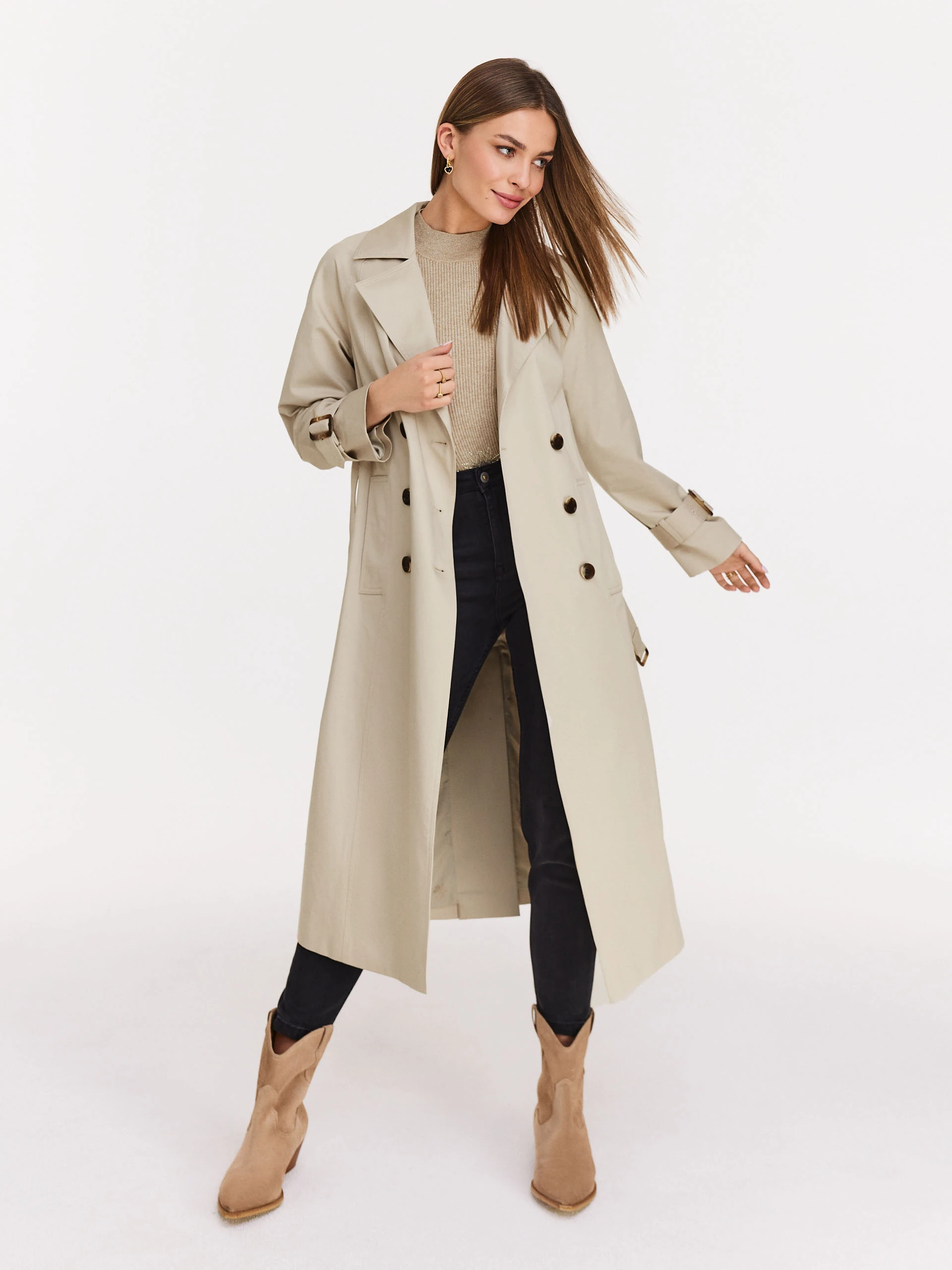 Light grey long trench coat