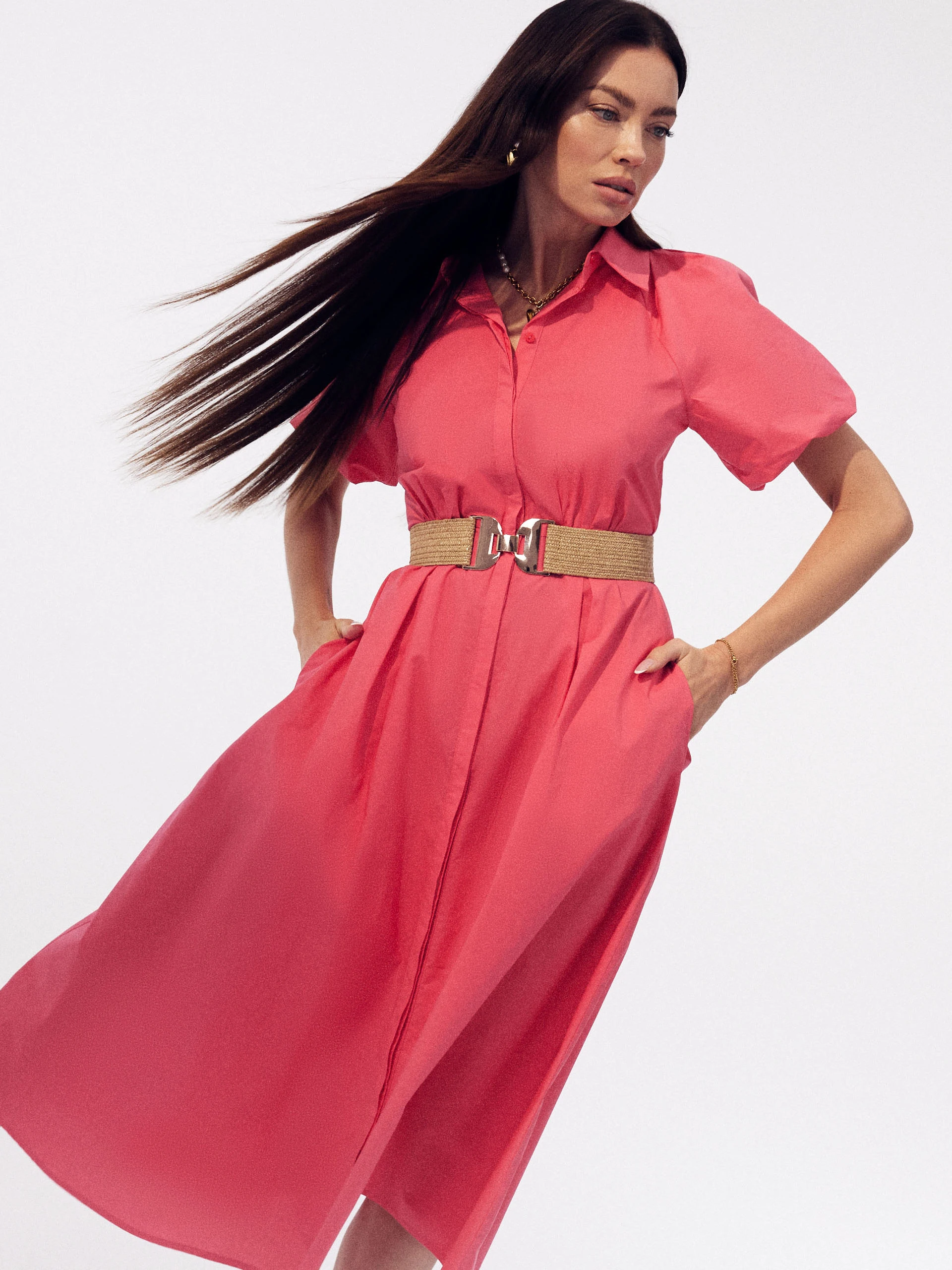 Coral shimmer dress with buffets