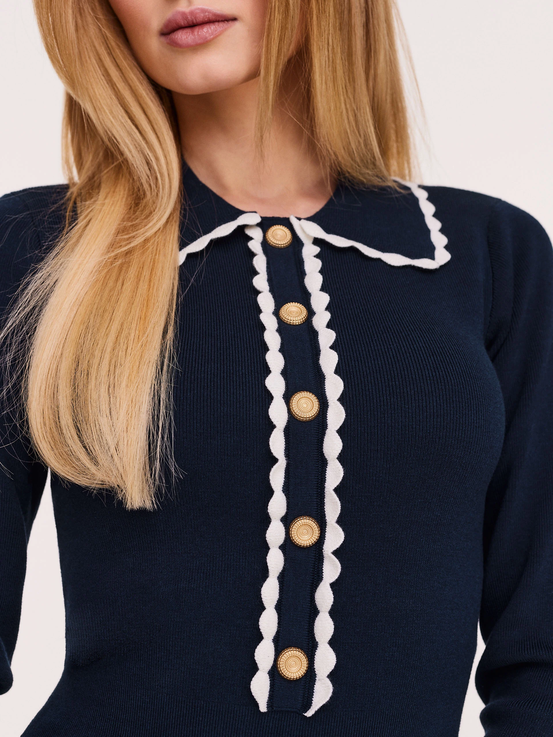 Navy blue fitted knit dress