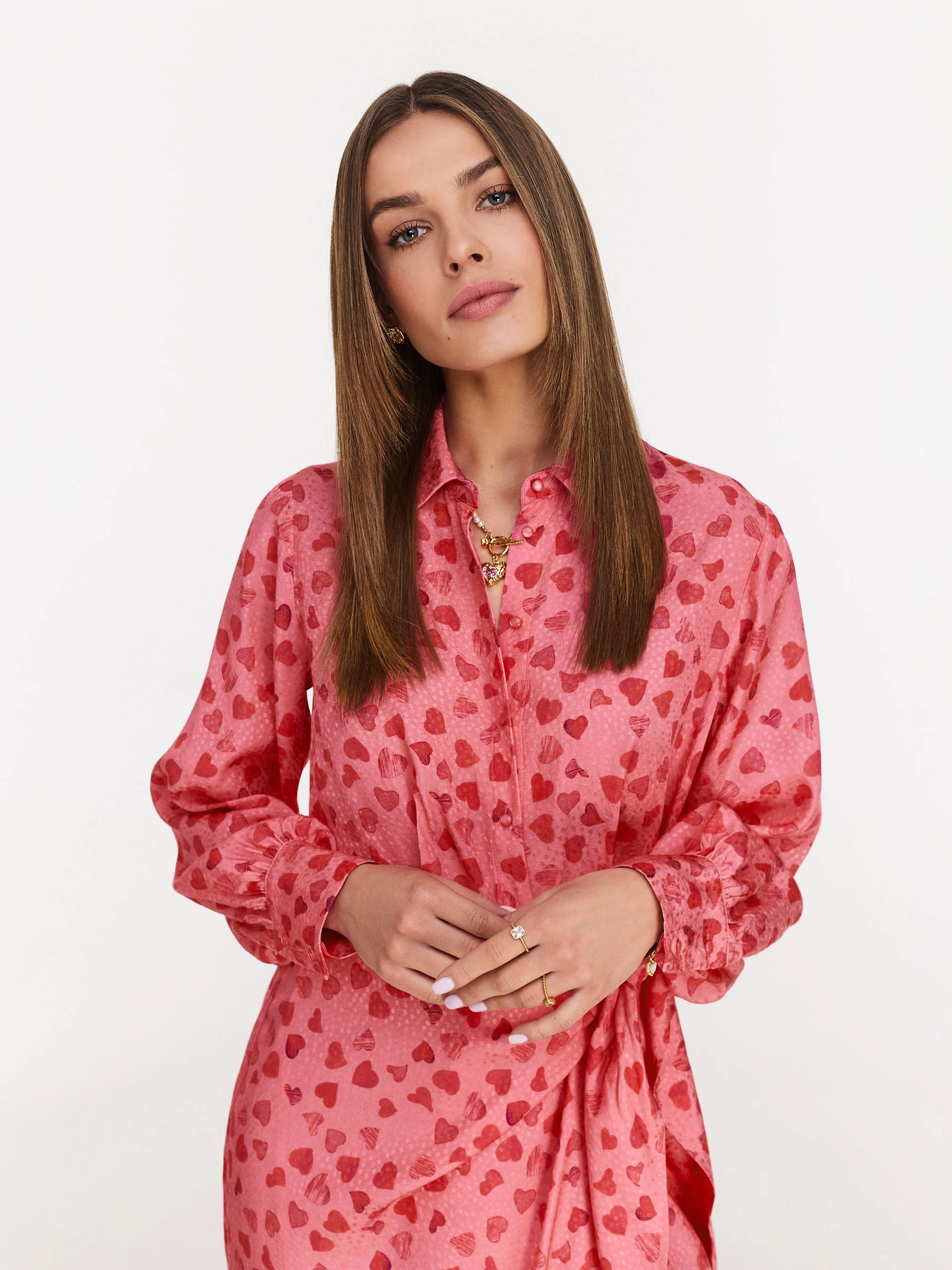 Airy pink dress with tiny hearts