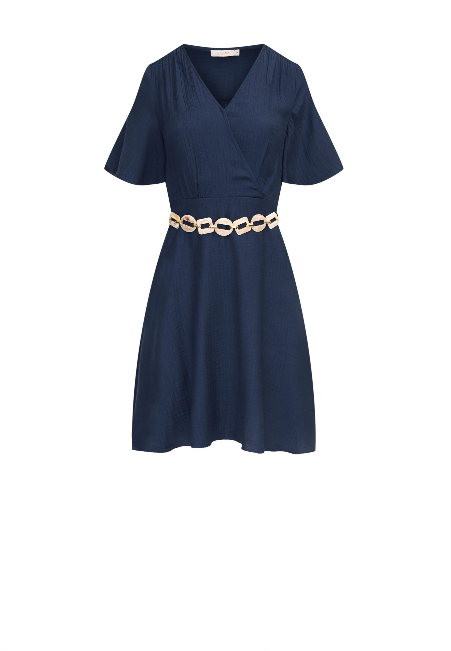 Navy blue elegant dress with envelope neckline