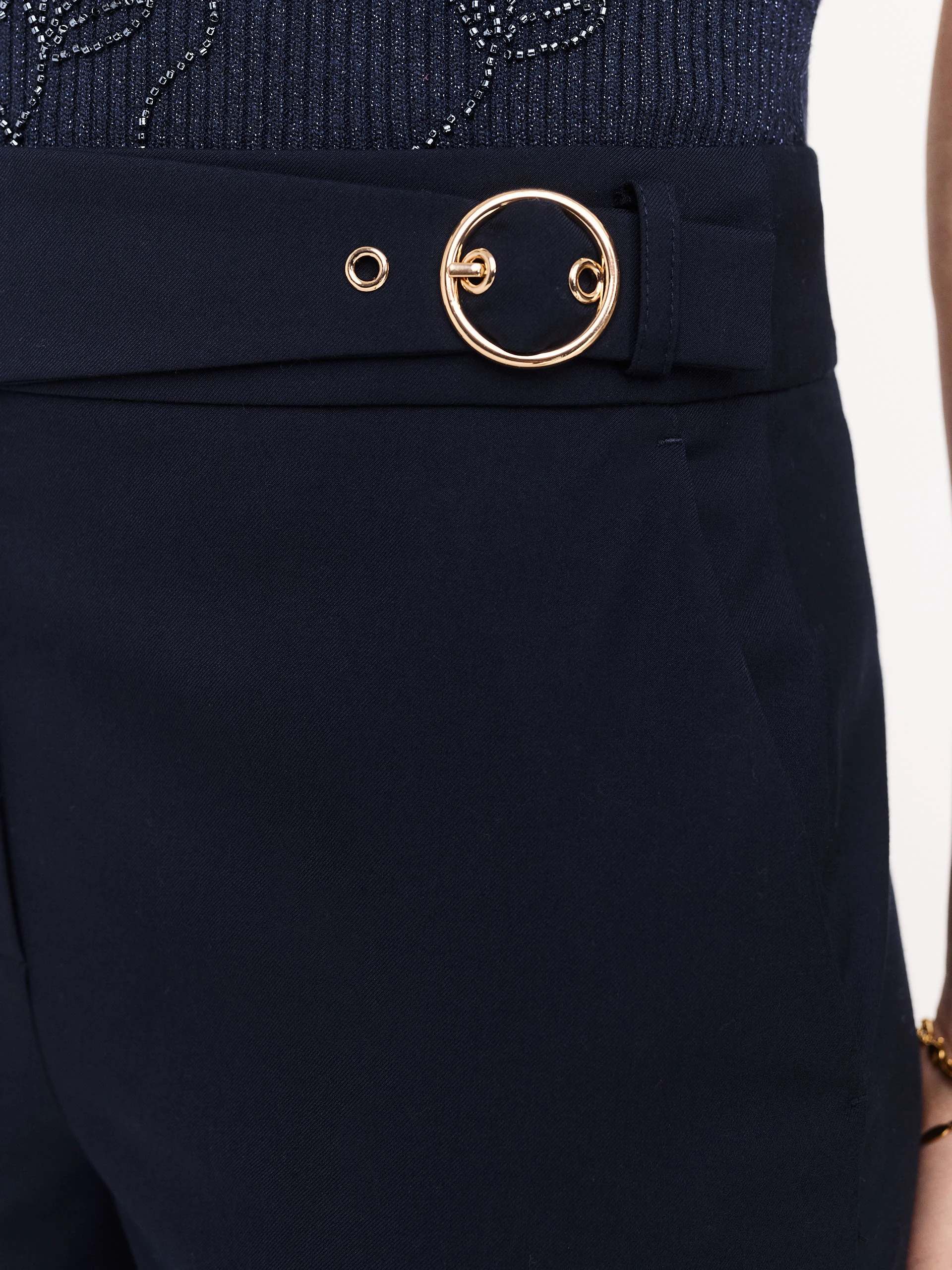 Navy blue women's high-waisted cigarette pants