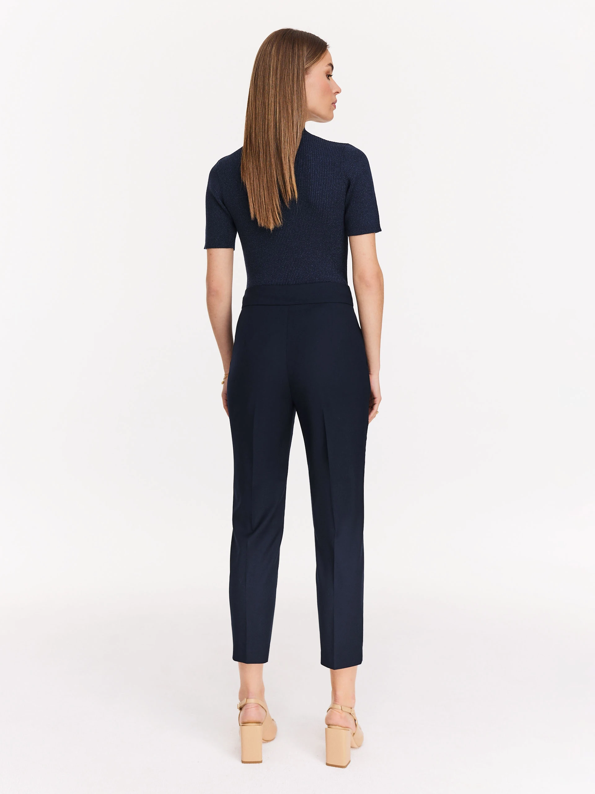 Navy blue women's high-waisted cigarette pants