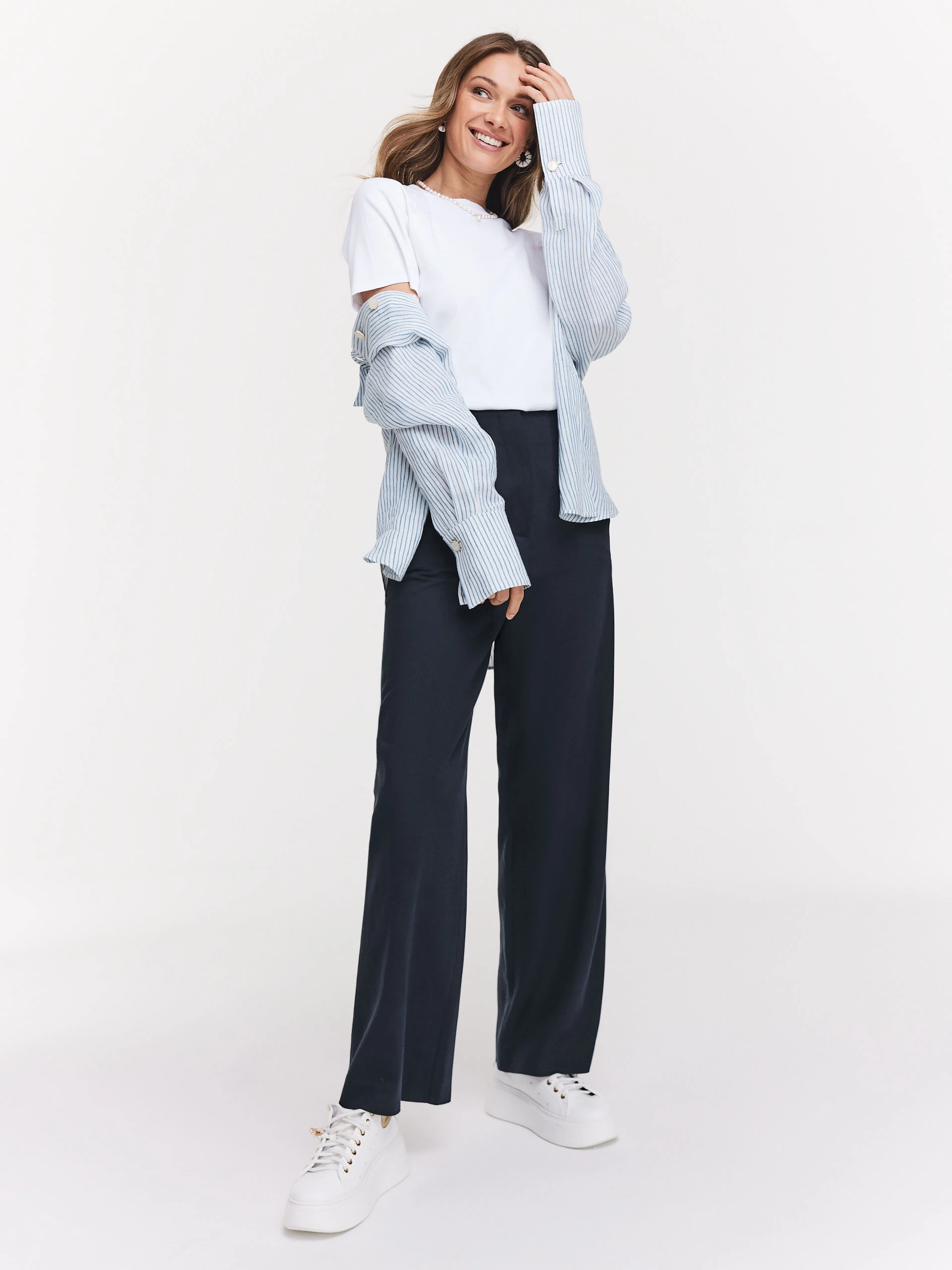 Navy blue high-waisted pants