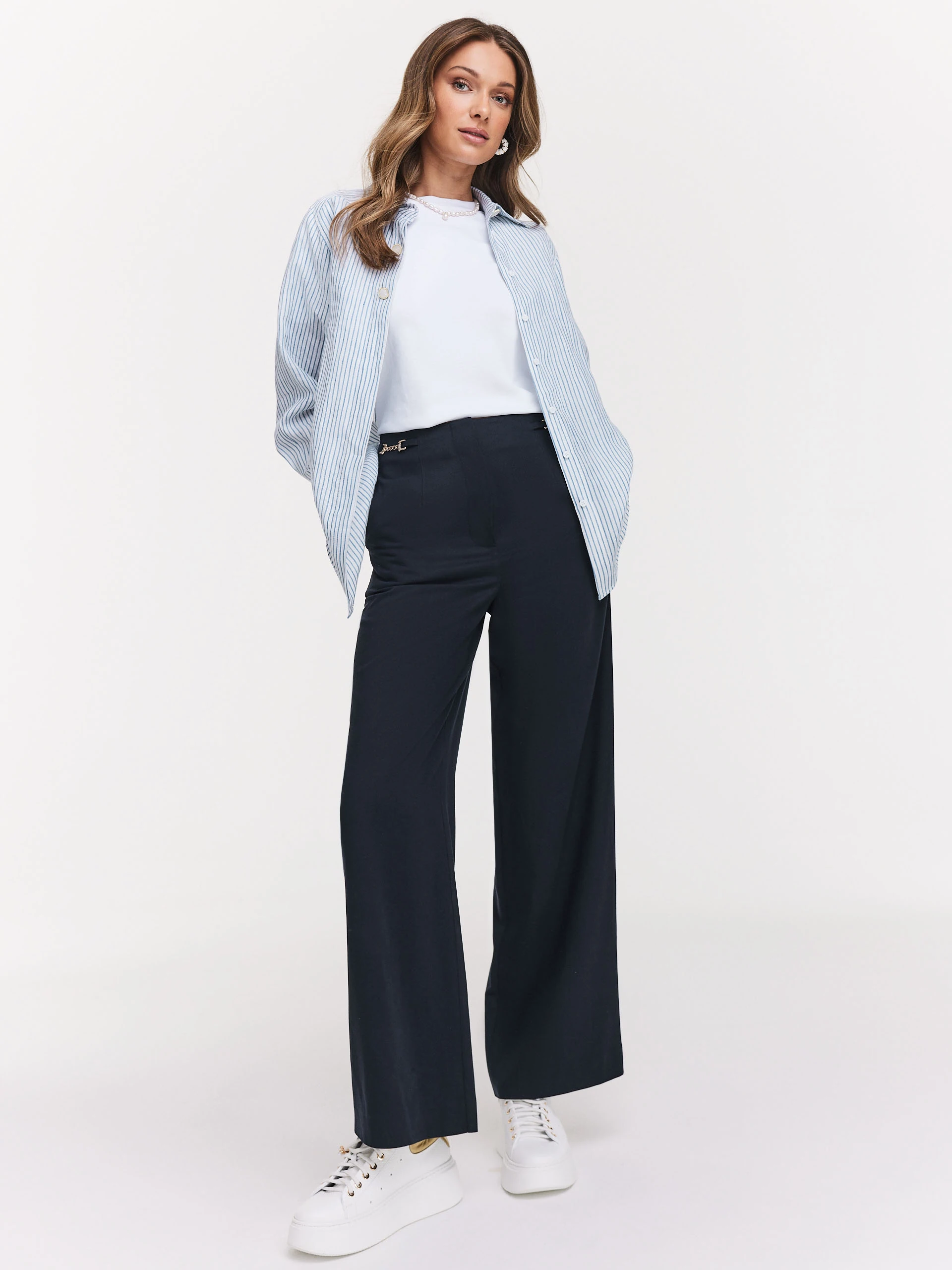 Navy blue high-waisted pants