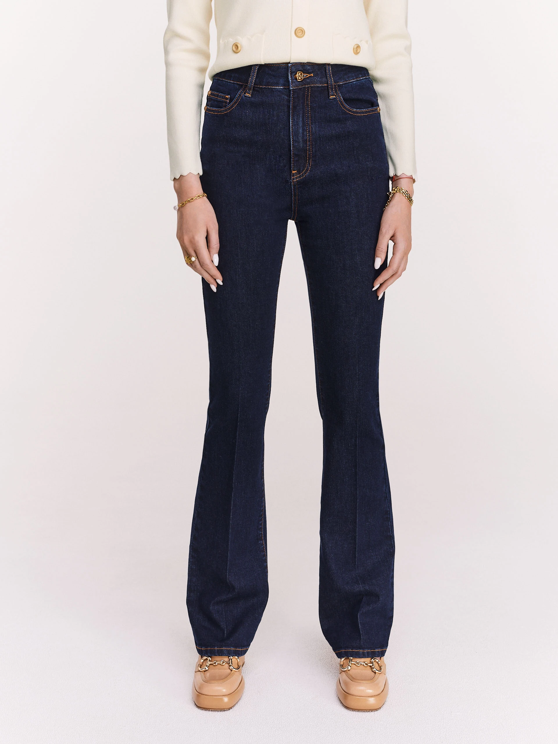 Navy blue denim bell bottoms