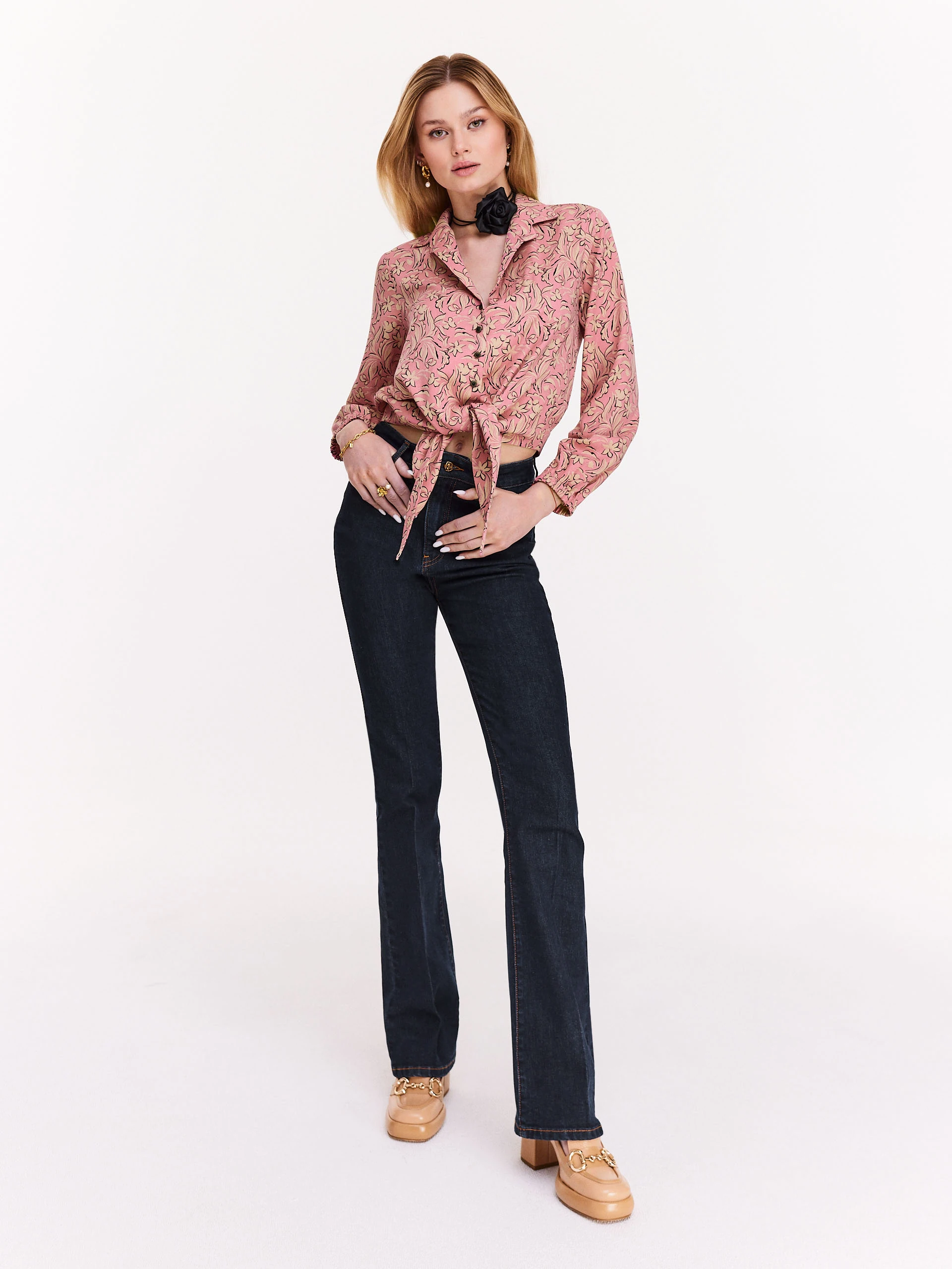 Navy blue denim bell bottoms