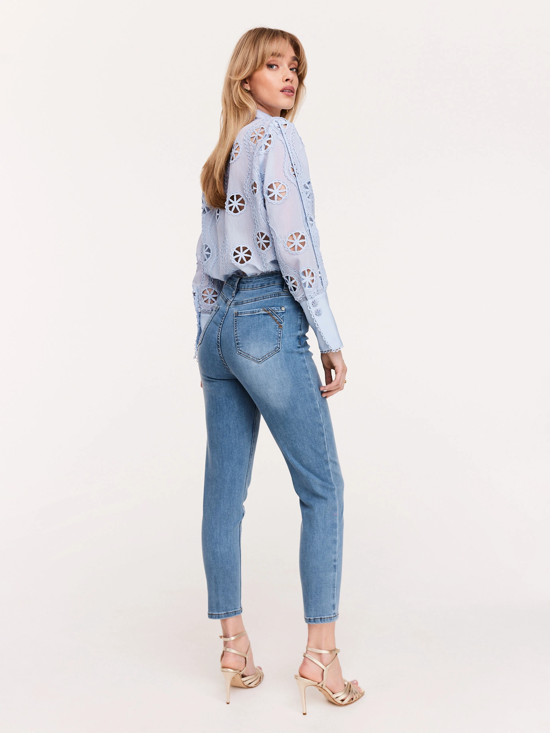 Light denim high-waisted jean tube tops