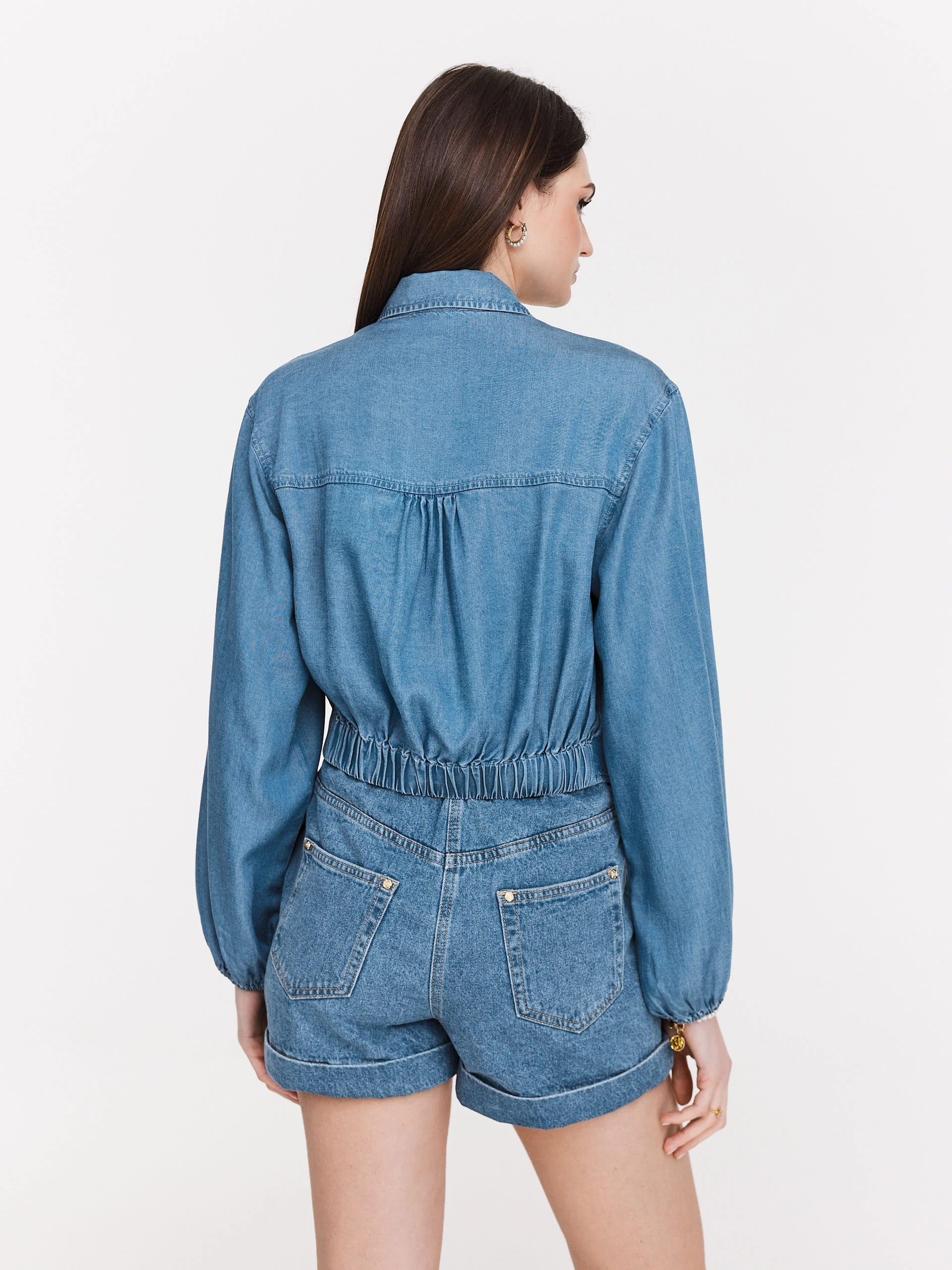 Blue high-waisted denim shorts