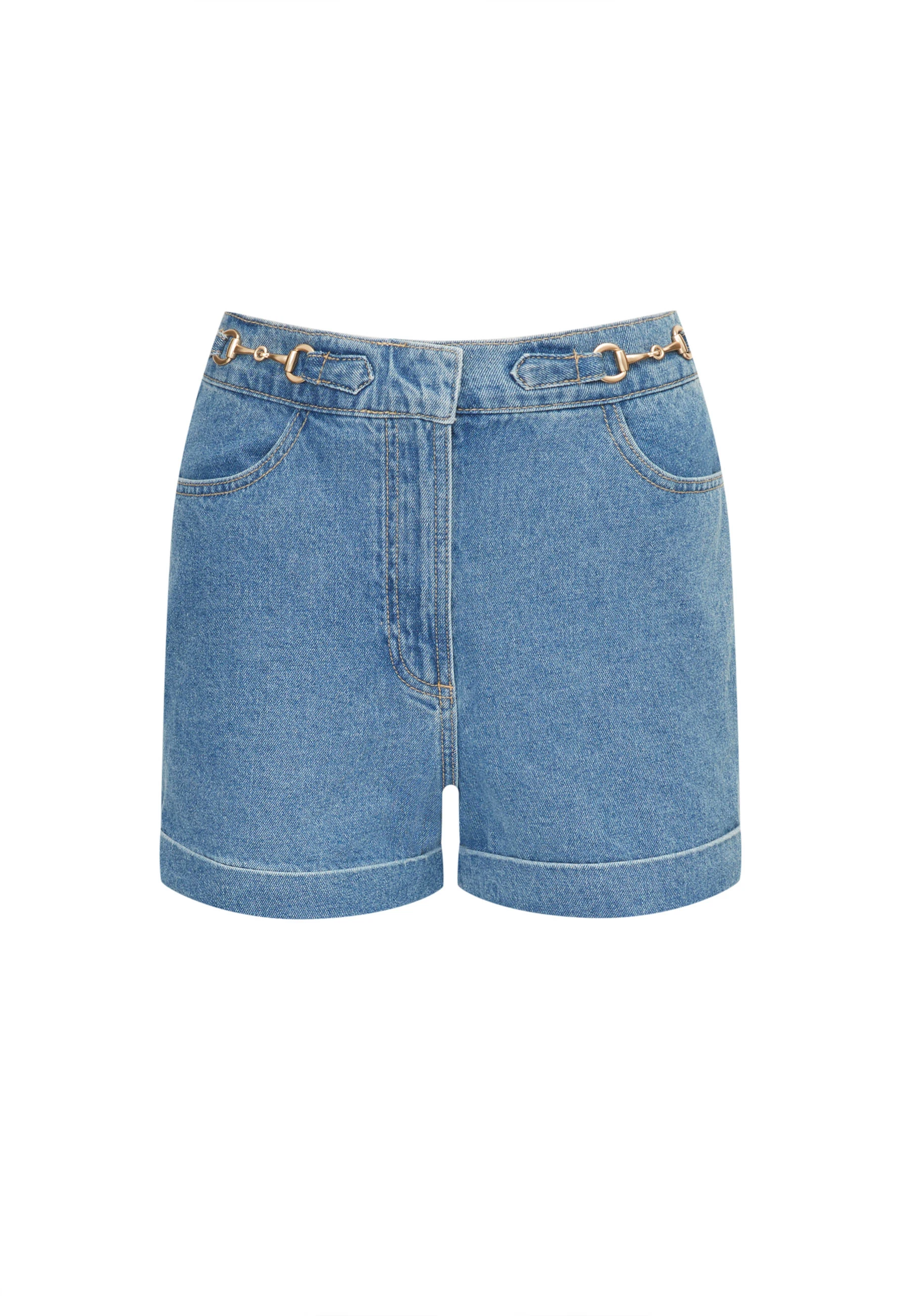 Blue high-waisted denim shorts