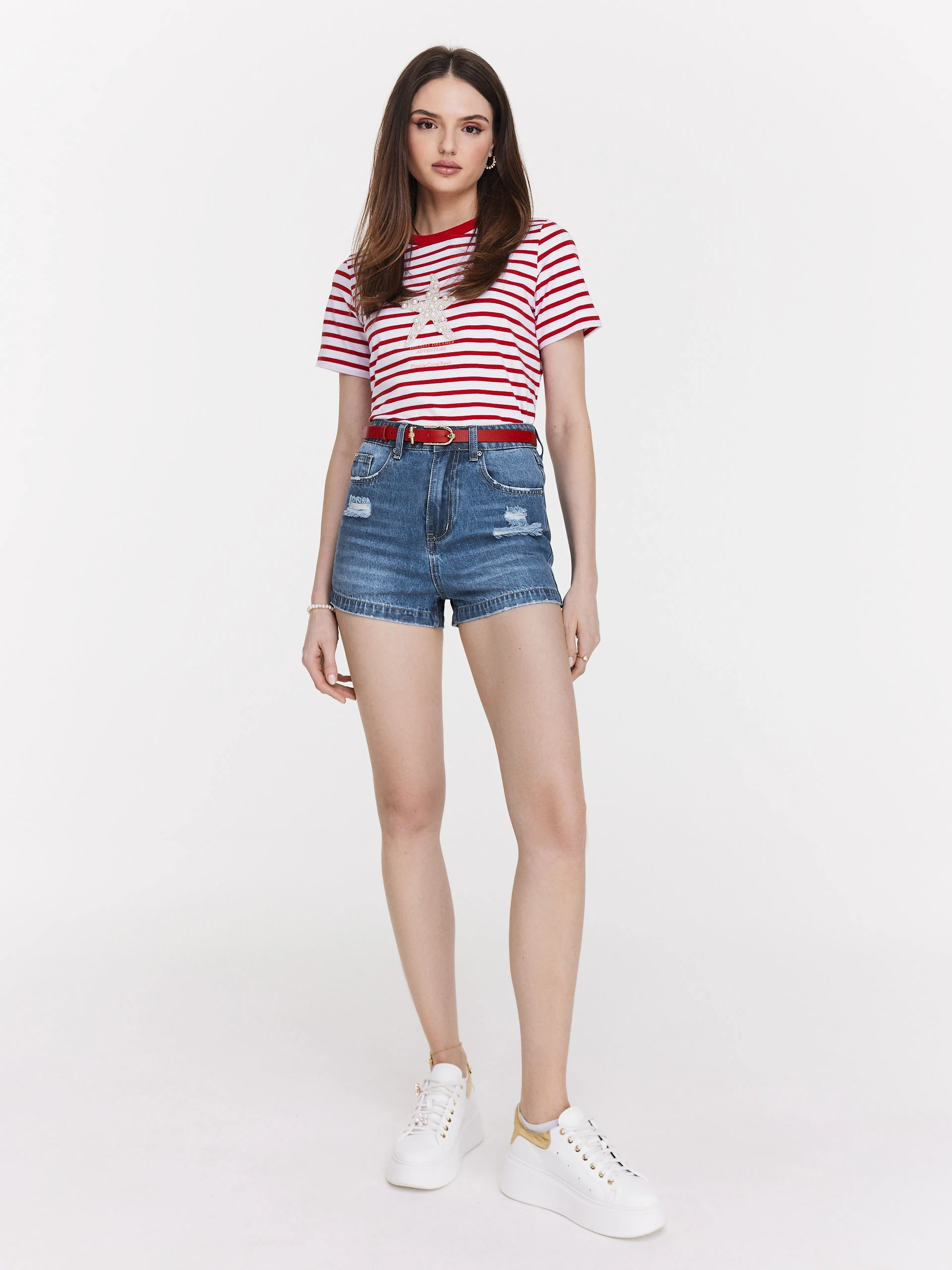 Blue high-waisted denim shorts