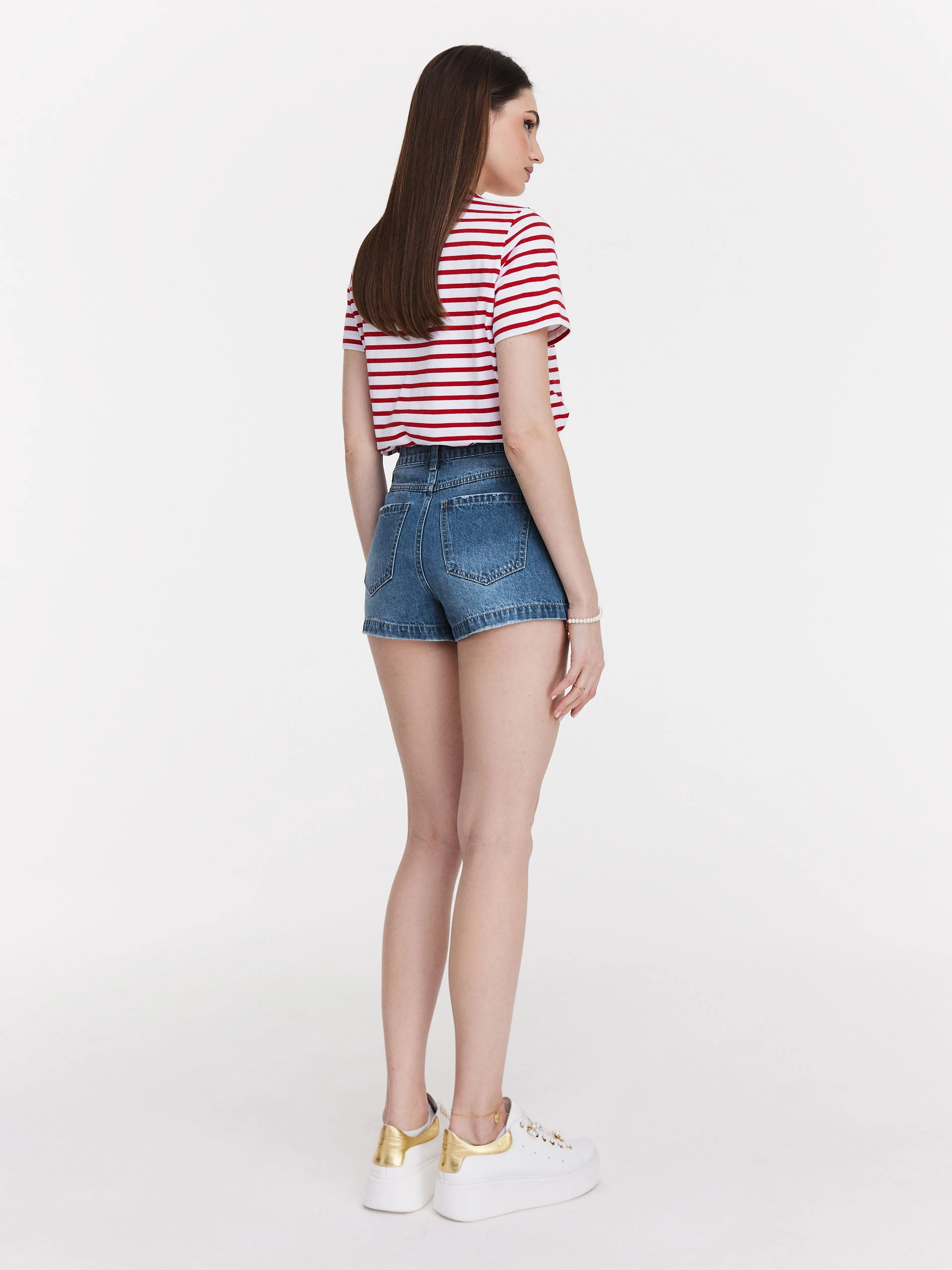 Blue high-waisted denim shorts