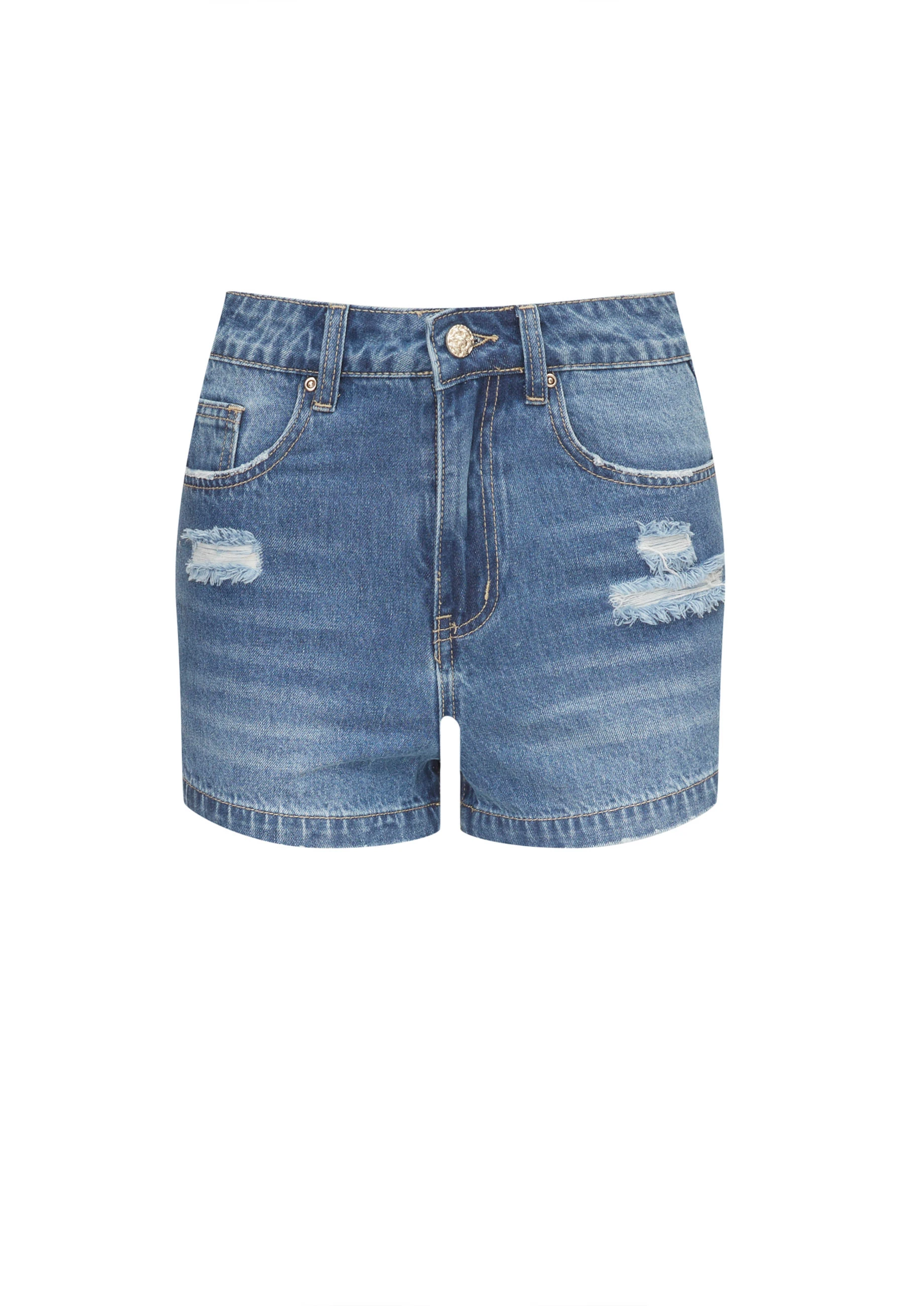 Blue high-waisted denim shorts