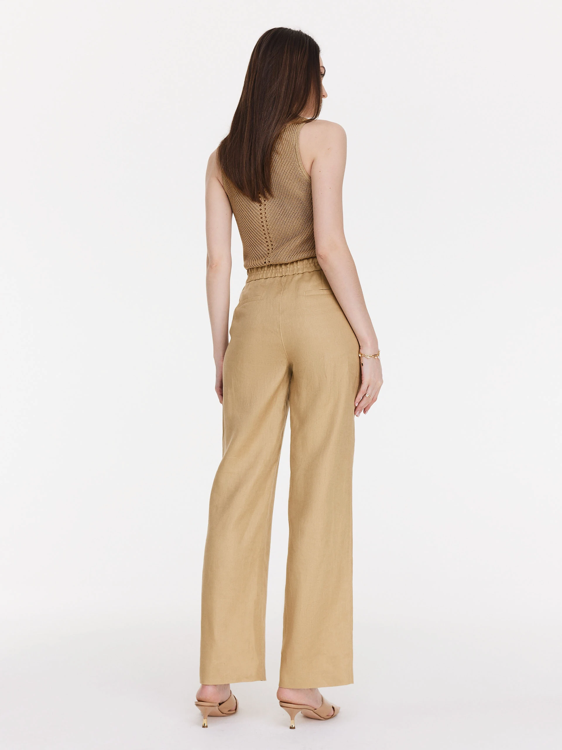 Beige linen pants -Taranko