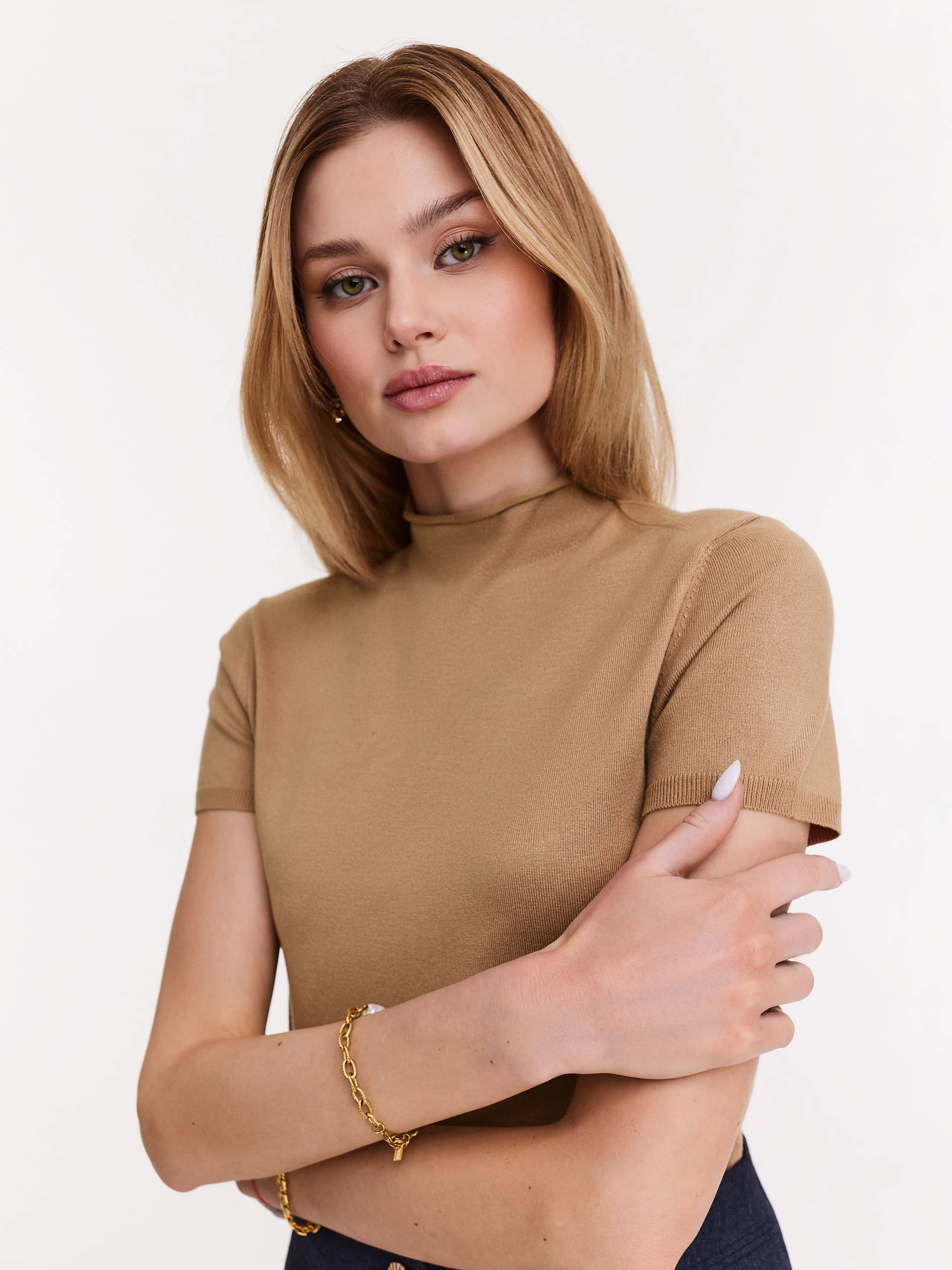 Caramel viscose short sleeve sweater