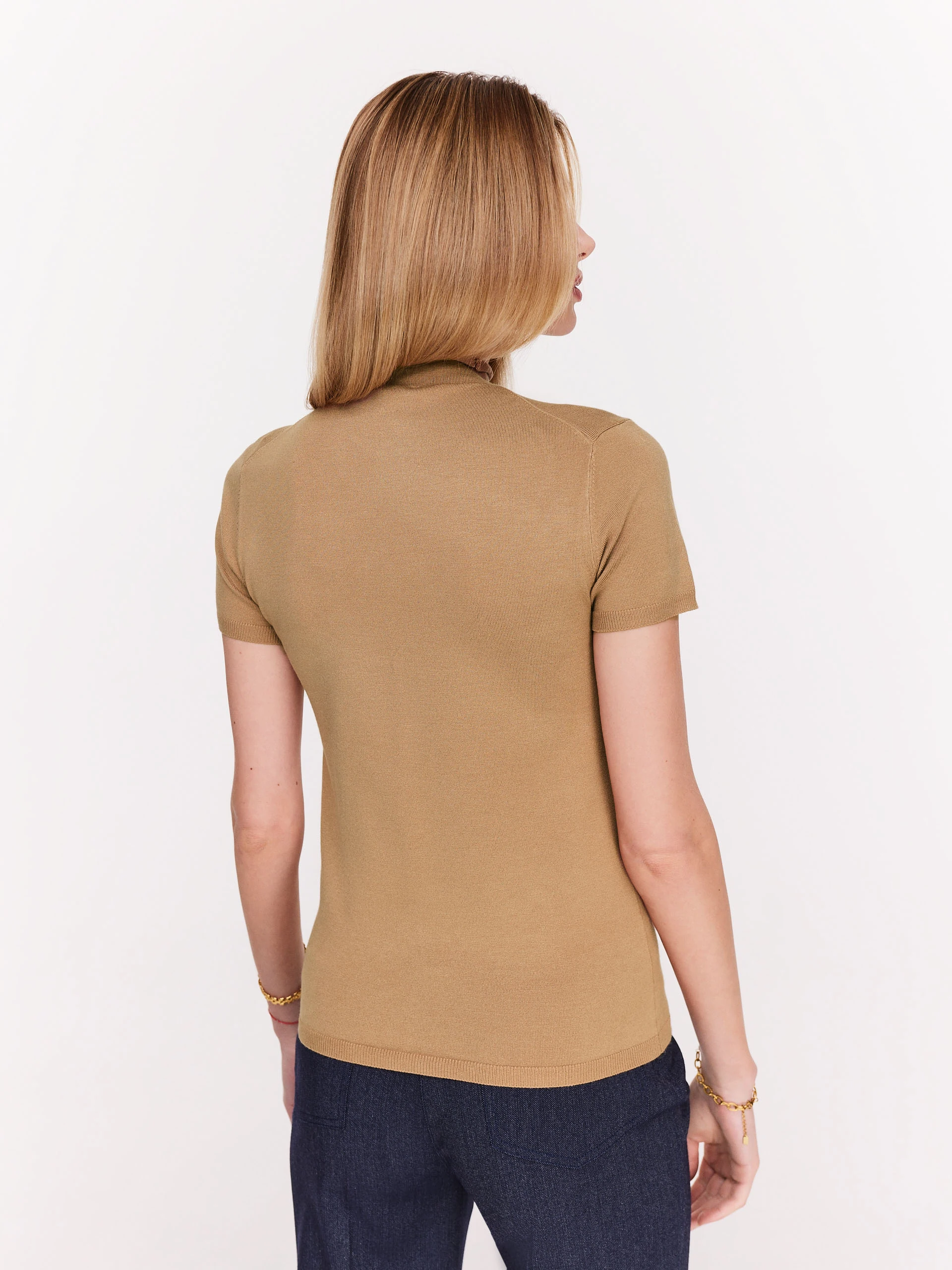 Caramel viscose short sleeve sweater