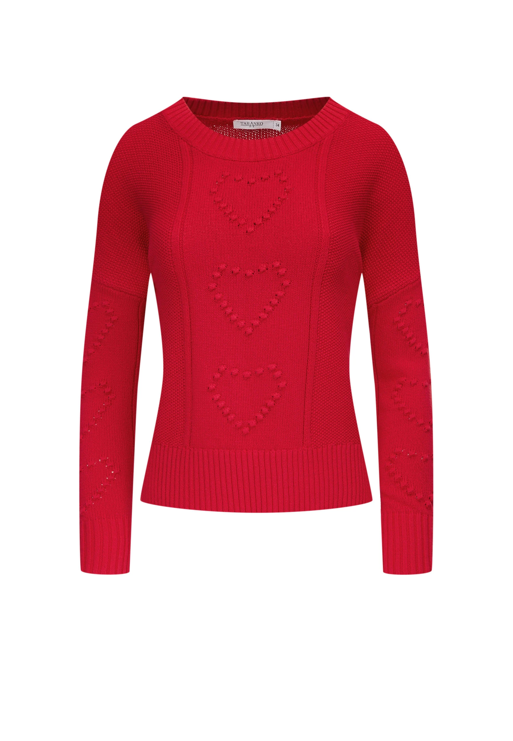Cotton red sweater with embroidered hearts