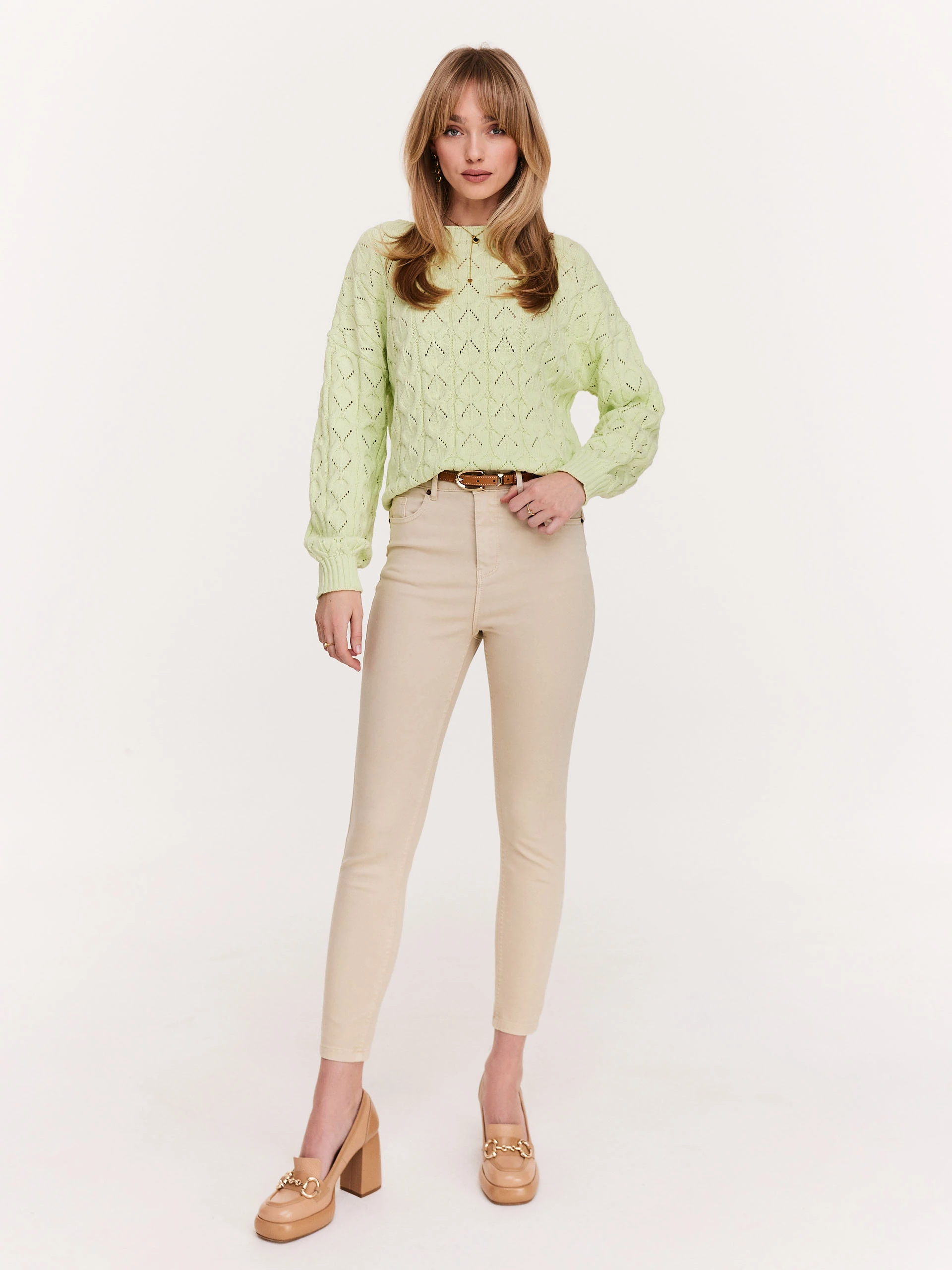 Light green openwork cotton sweater