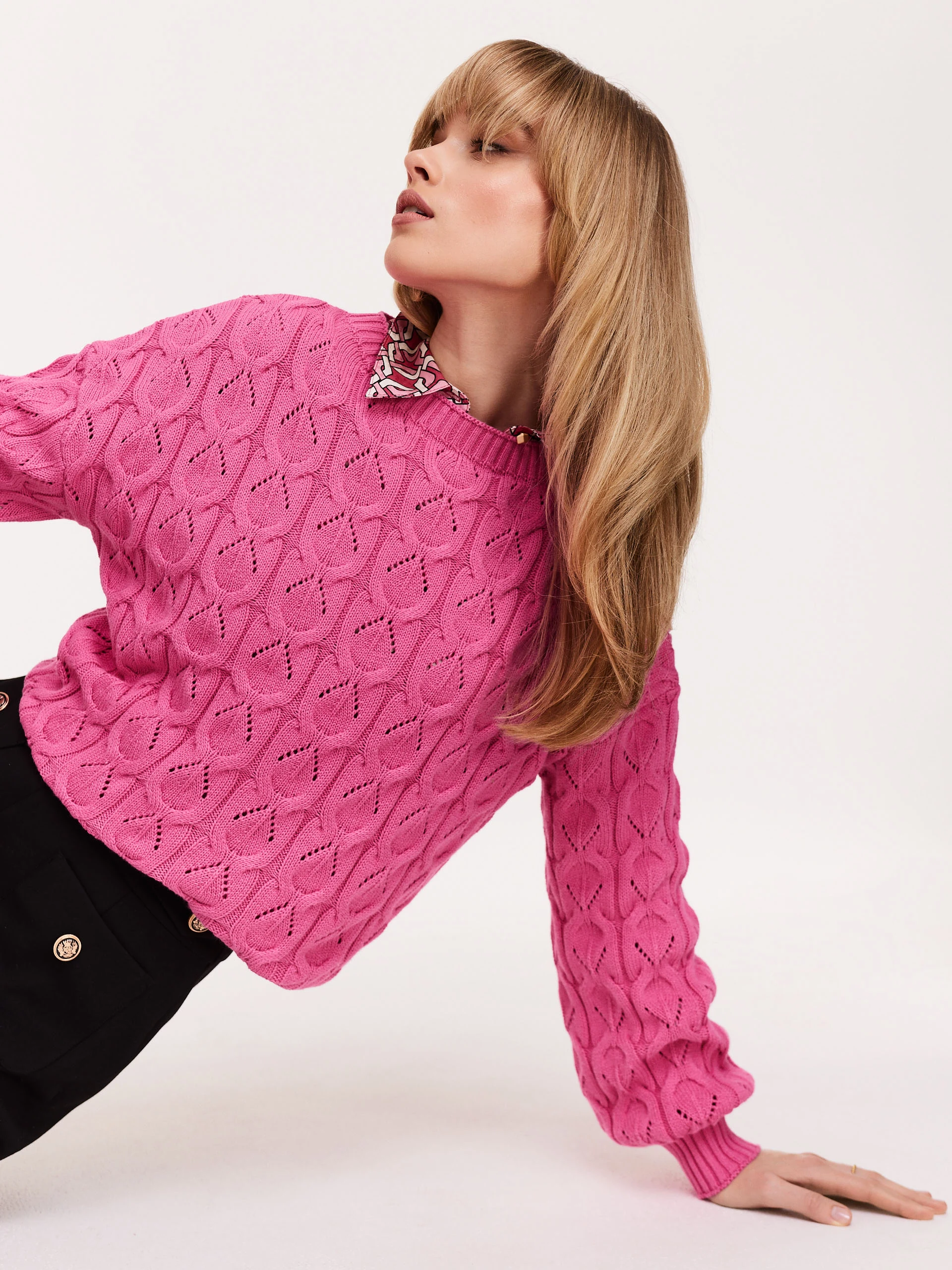 Openwork cotton sweater in pink color