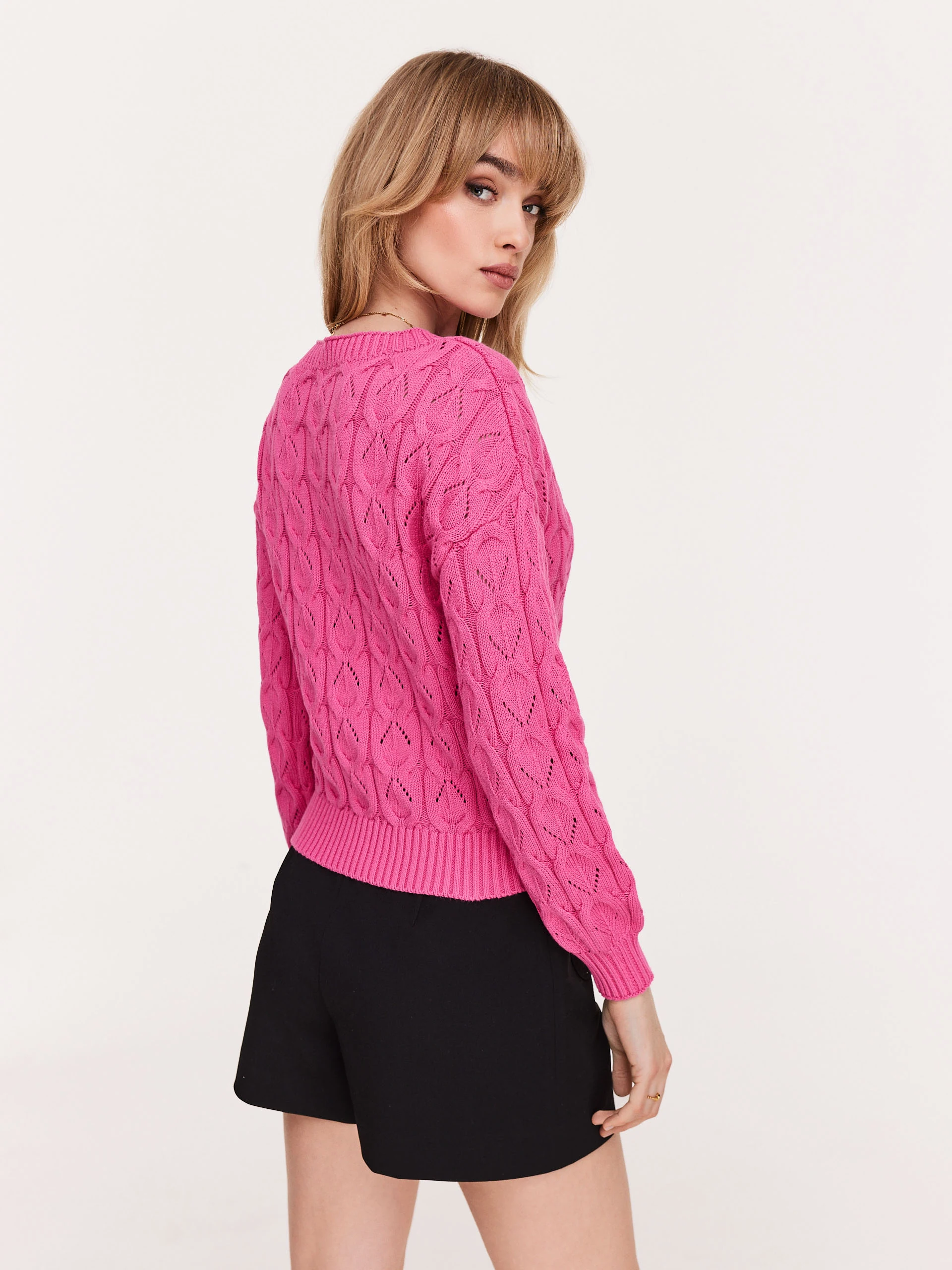 Openwork cotton sweater in pink color