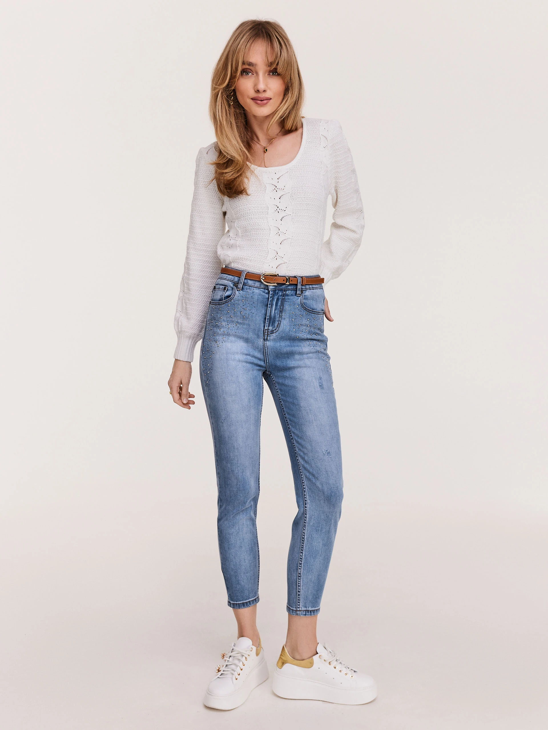Cotton openwork knit sweater