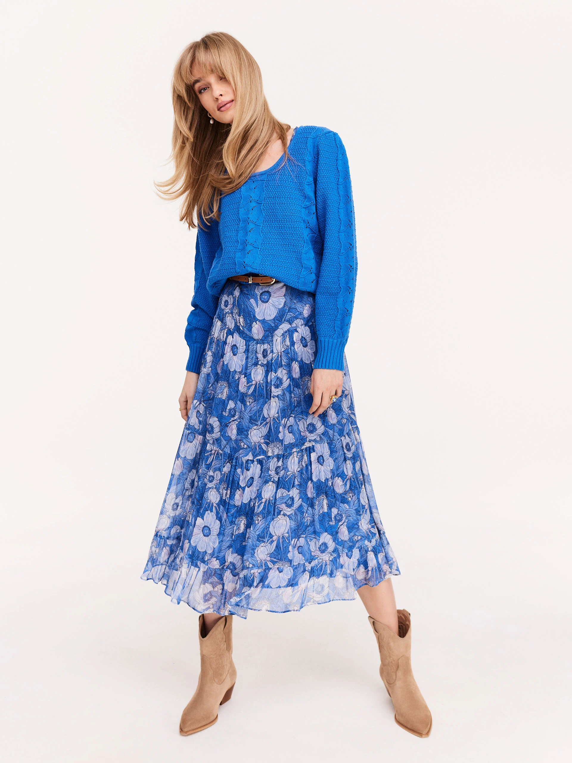 Openwork cornflower cotton sweater